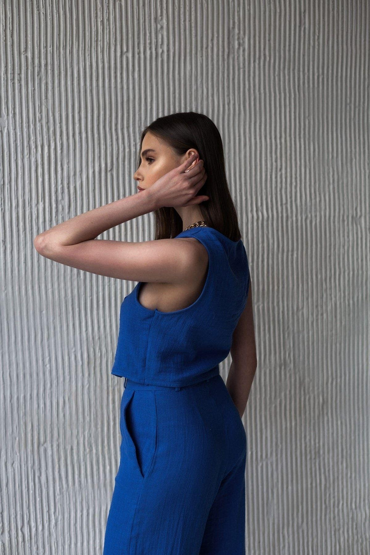 Bohemai Clover Sax Blue Muslin Vest-Trousers Set