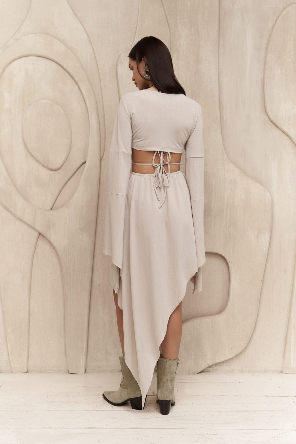  Coachella Light Beige Crop&Dress Set