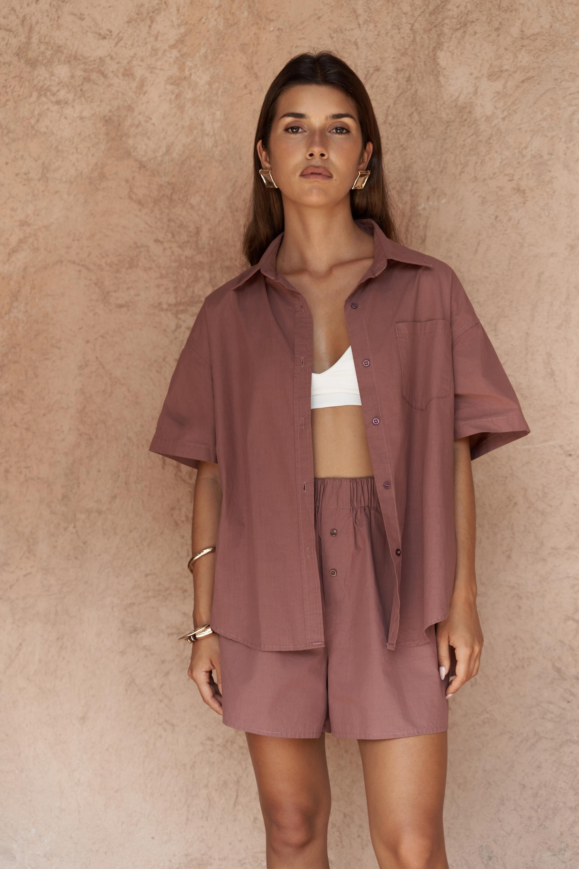 Corfu Açık Bordo Gömlek Şort Takım