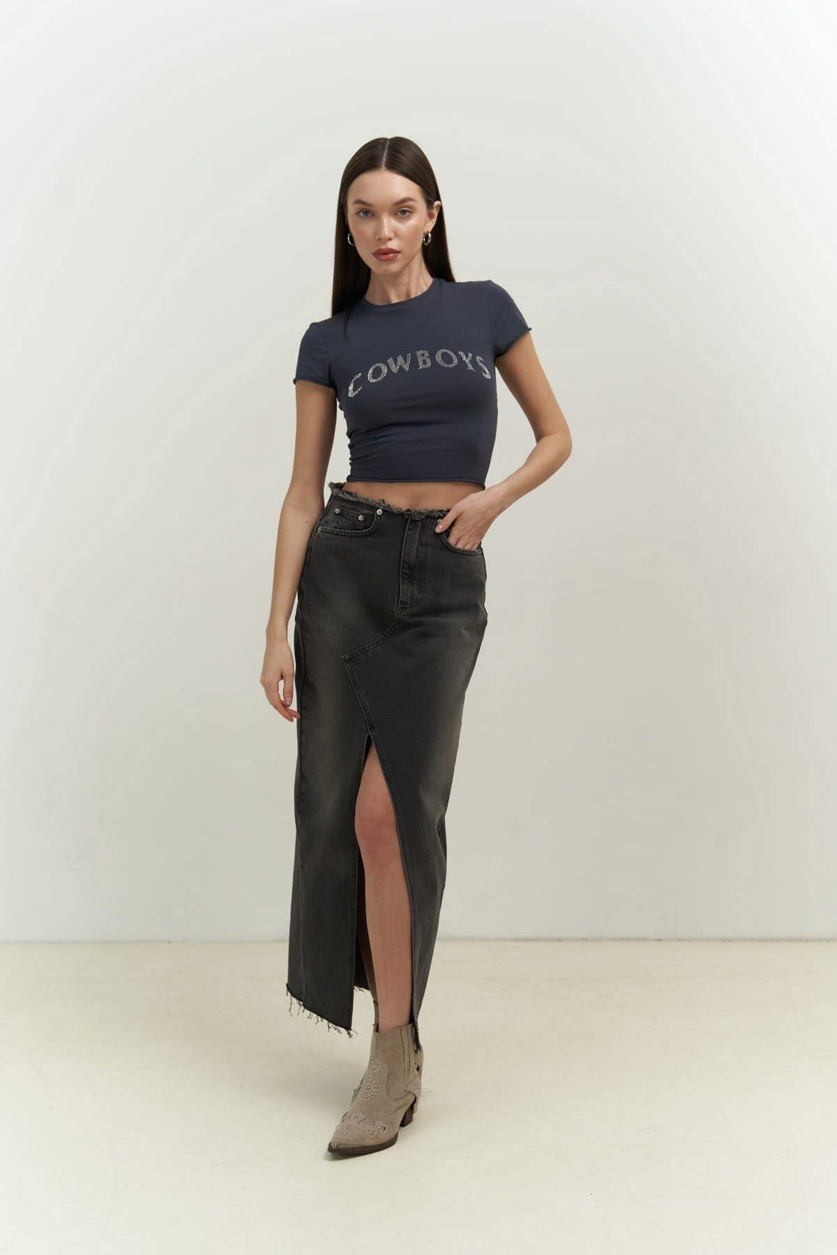 Cowboys Siyah Penye Crop