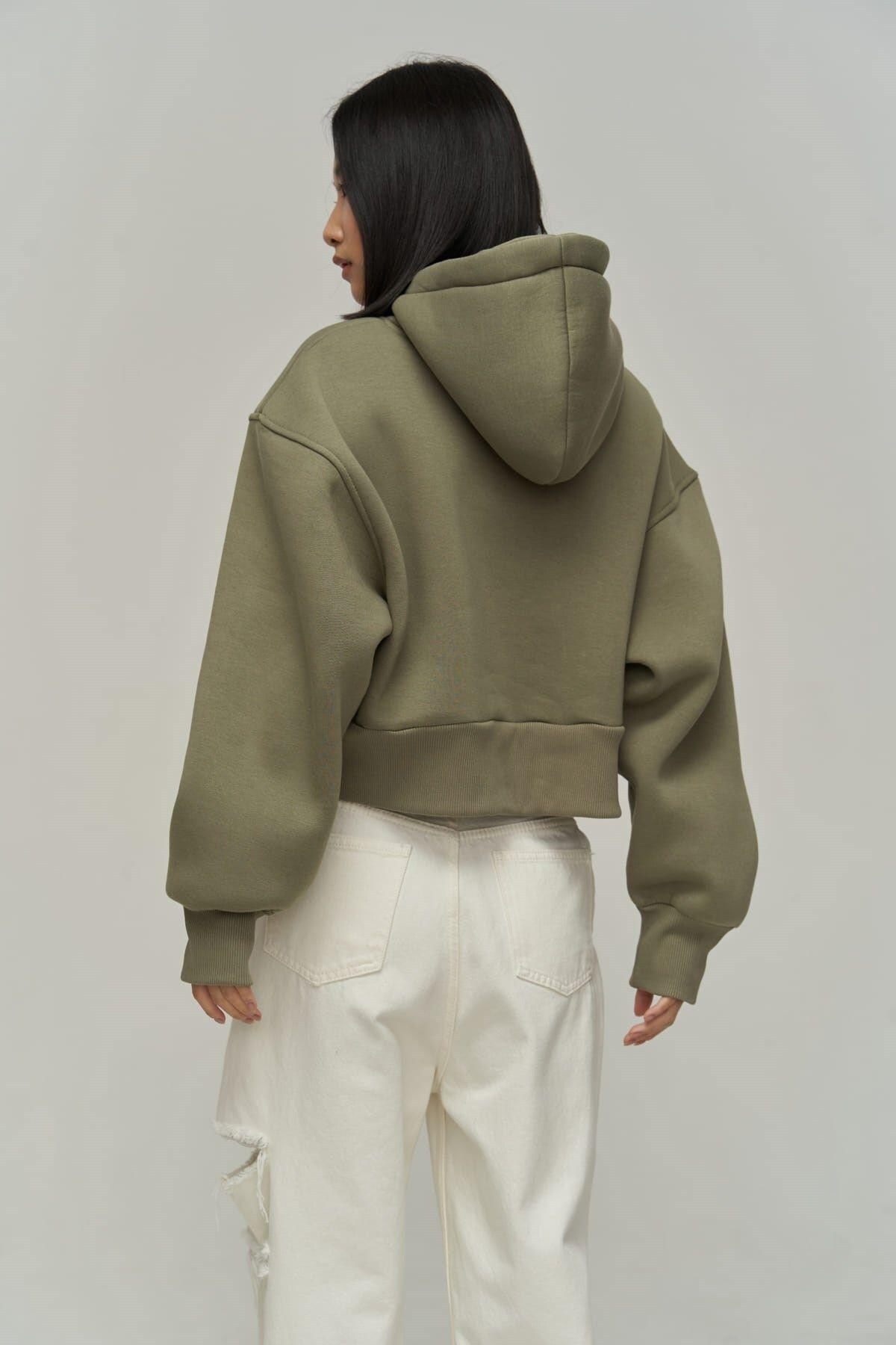 Creative Soft Khaki Crop Sweatshirt