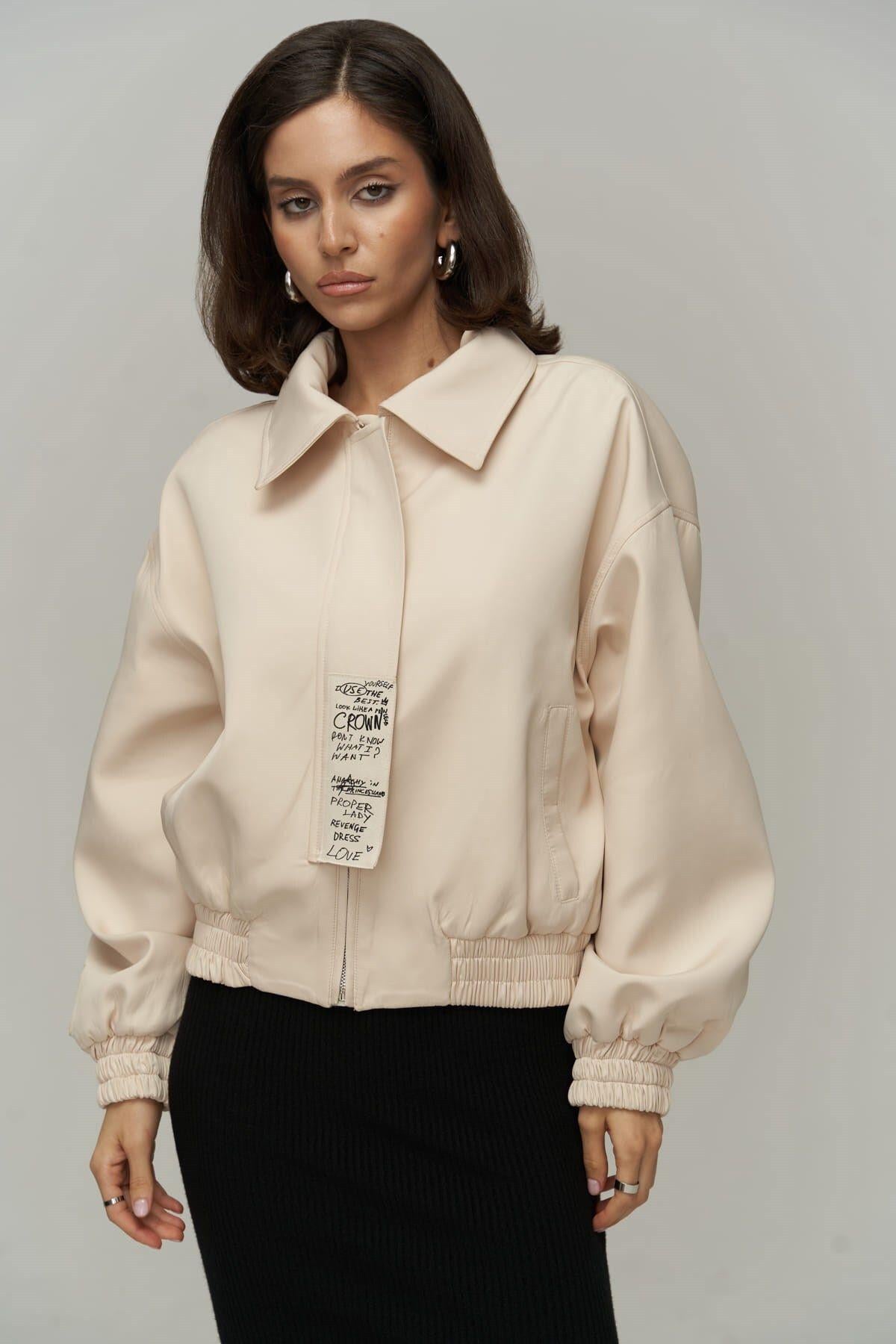Crown Açık Bej Bomber Ceket
