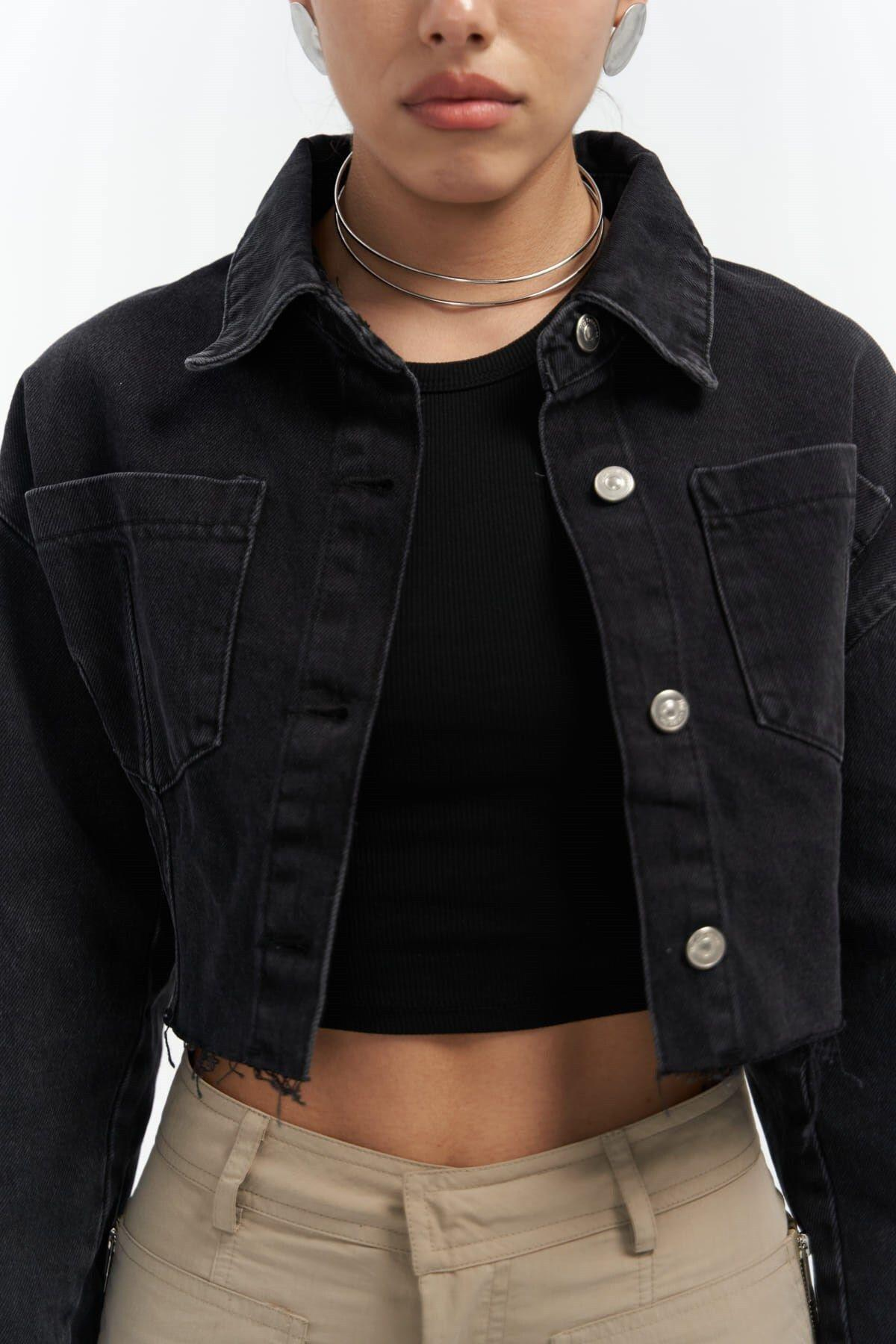 Darcey Siyah Kısa Jean Ceket