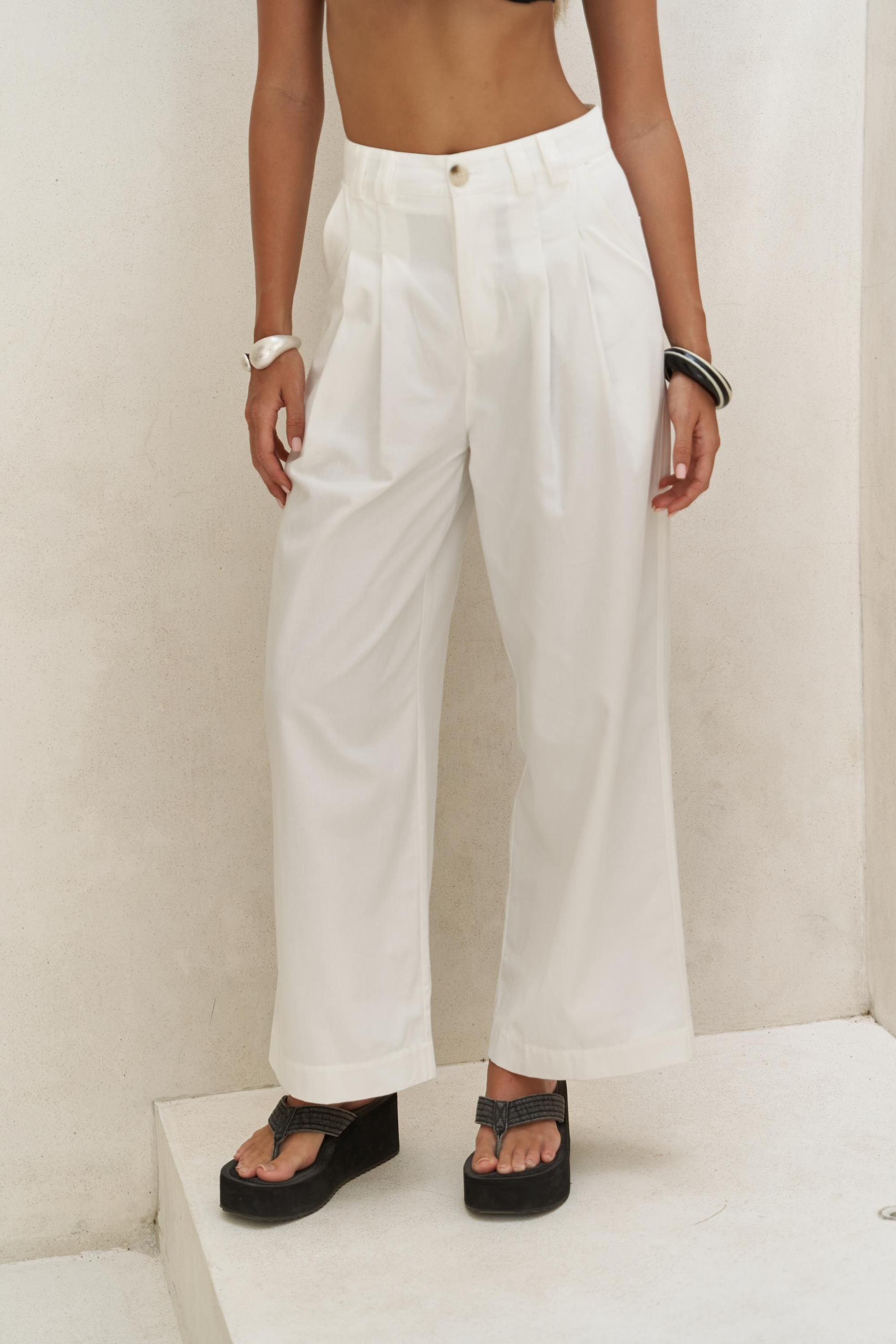 Delbin Kemer Detay Ekru Palazzo Pantolon