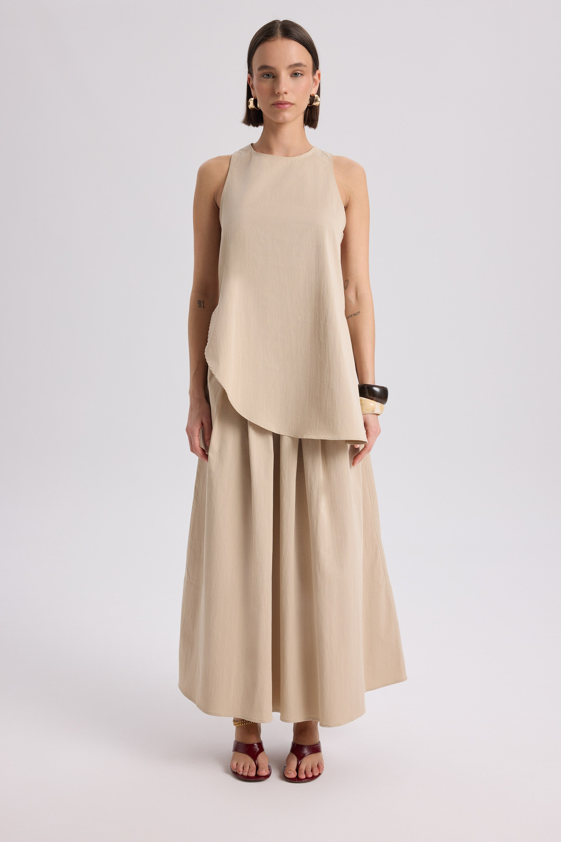 Delos Beige Blouse Skirt Set
