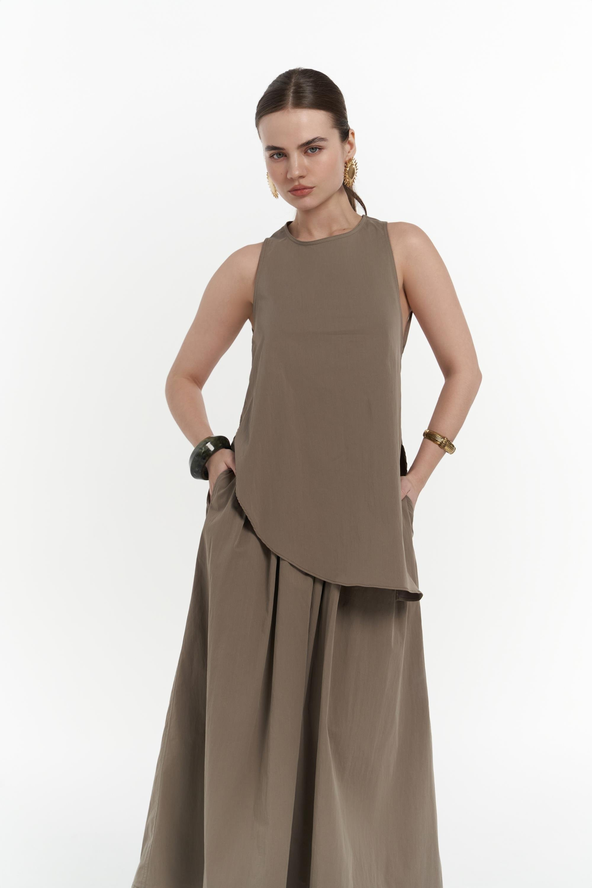 Delos Haki Bluz Etek Takım