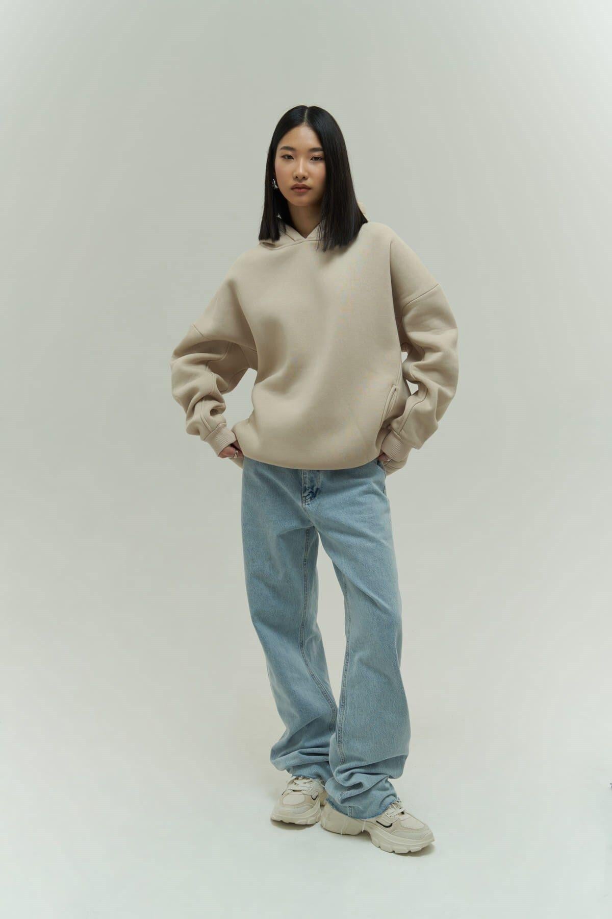 Mai Collection Denton Beige Hoodie Sweatshirt