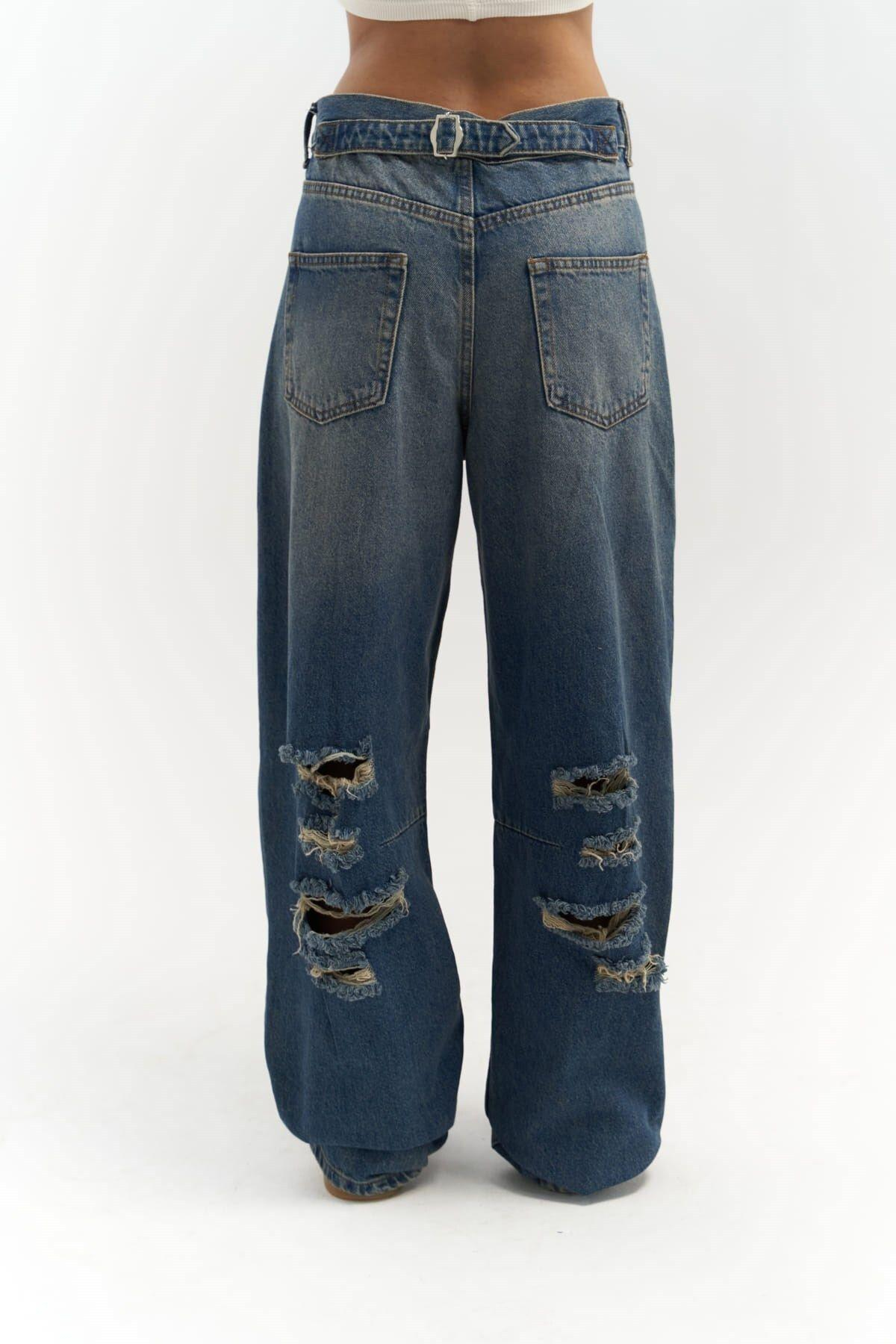 Dex Yırtık Detay Koyu Mavi Jean Pantolon