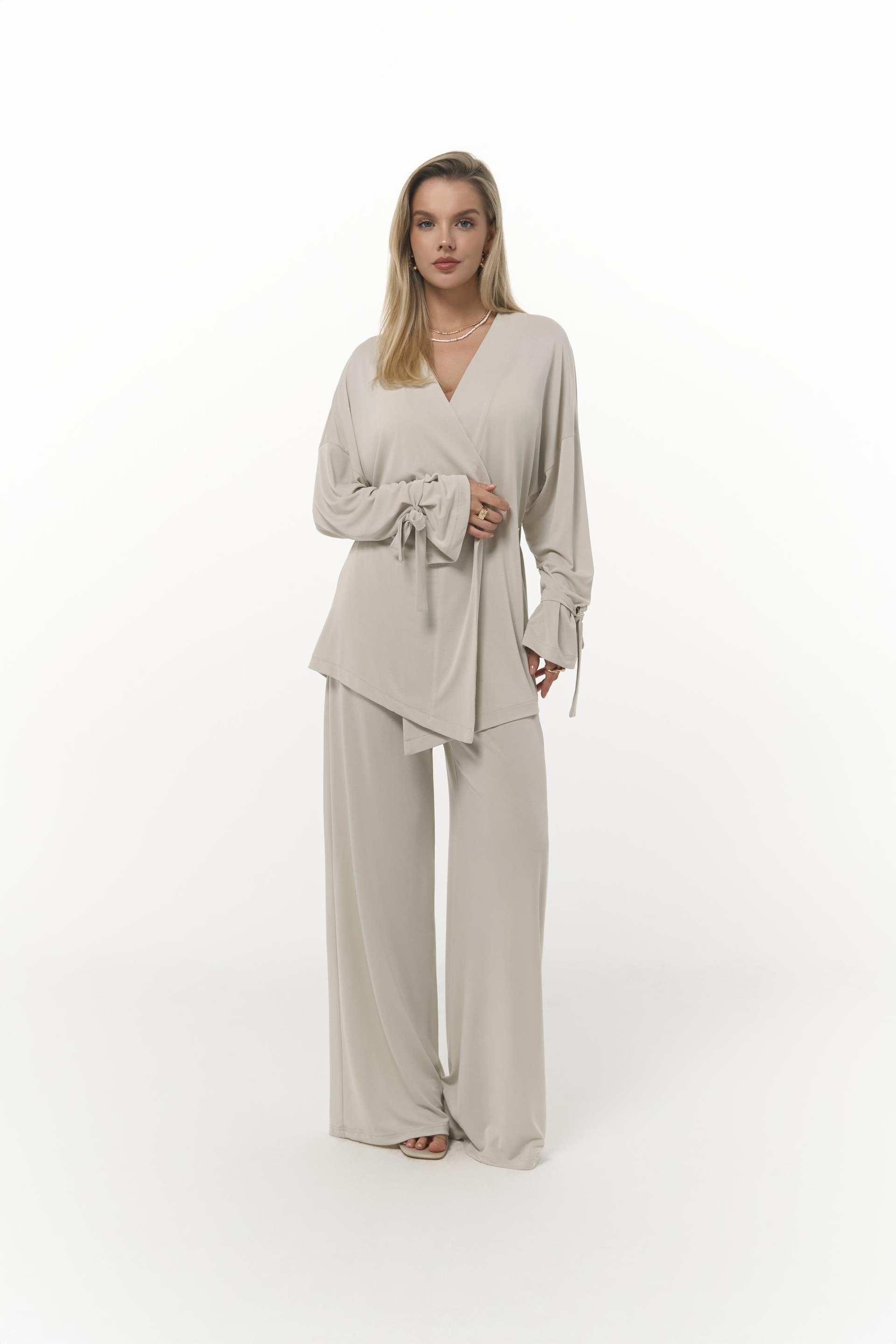 Donna Kimono Pantolon Bej Takım