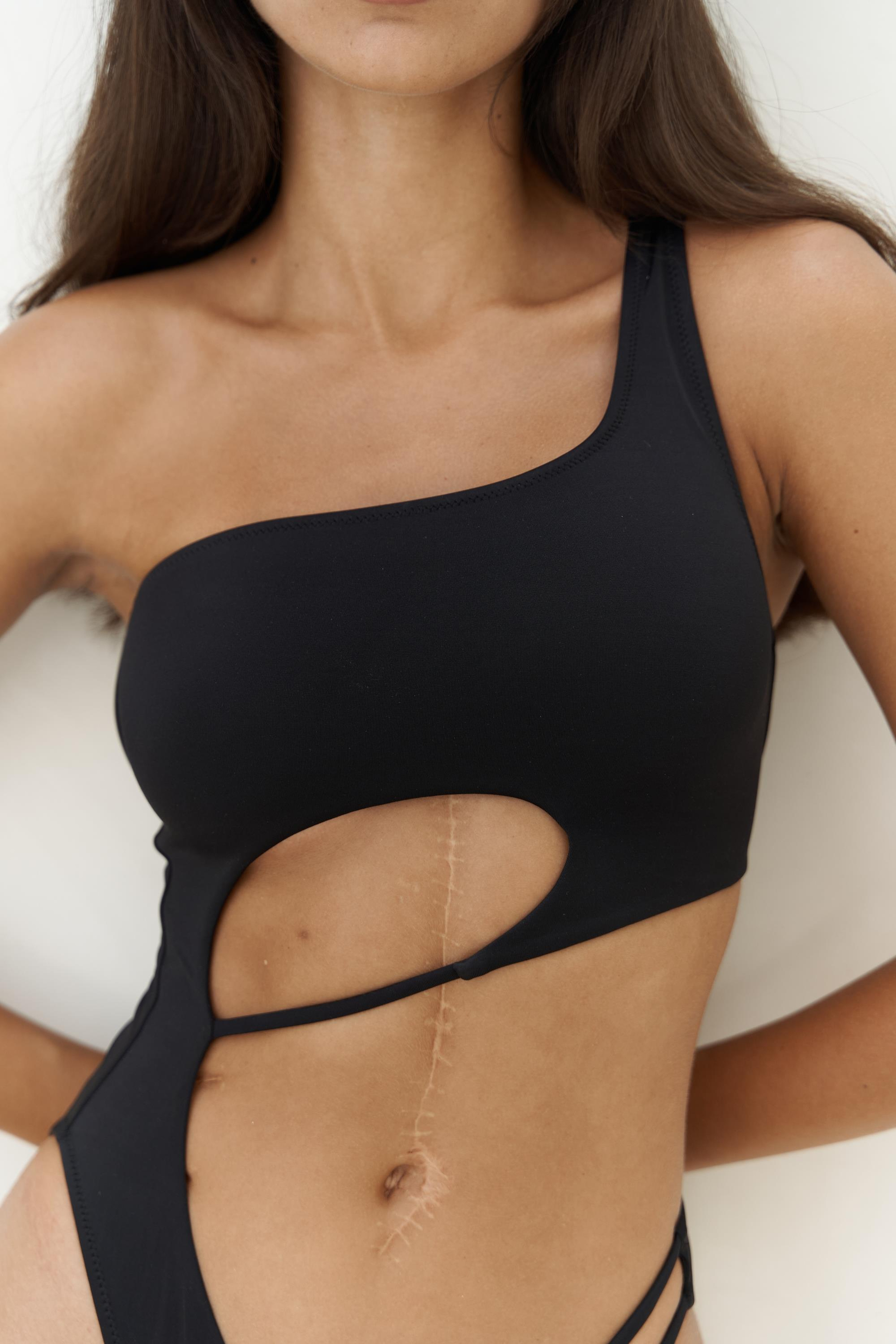 Donnalee Asimetrik Tek Omuz Siyah Mayokini