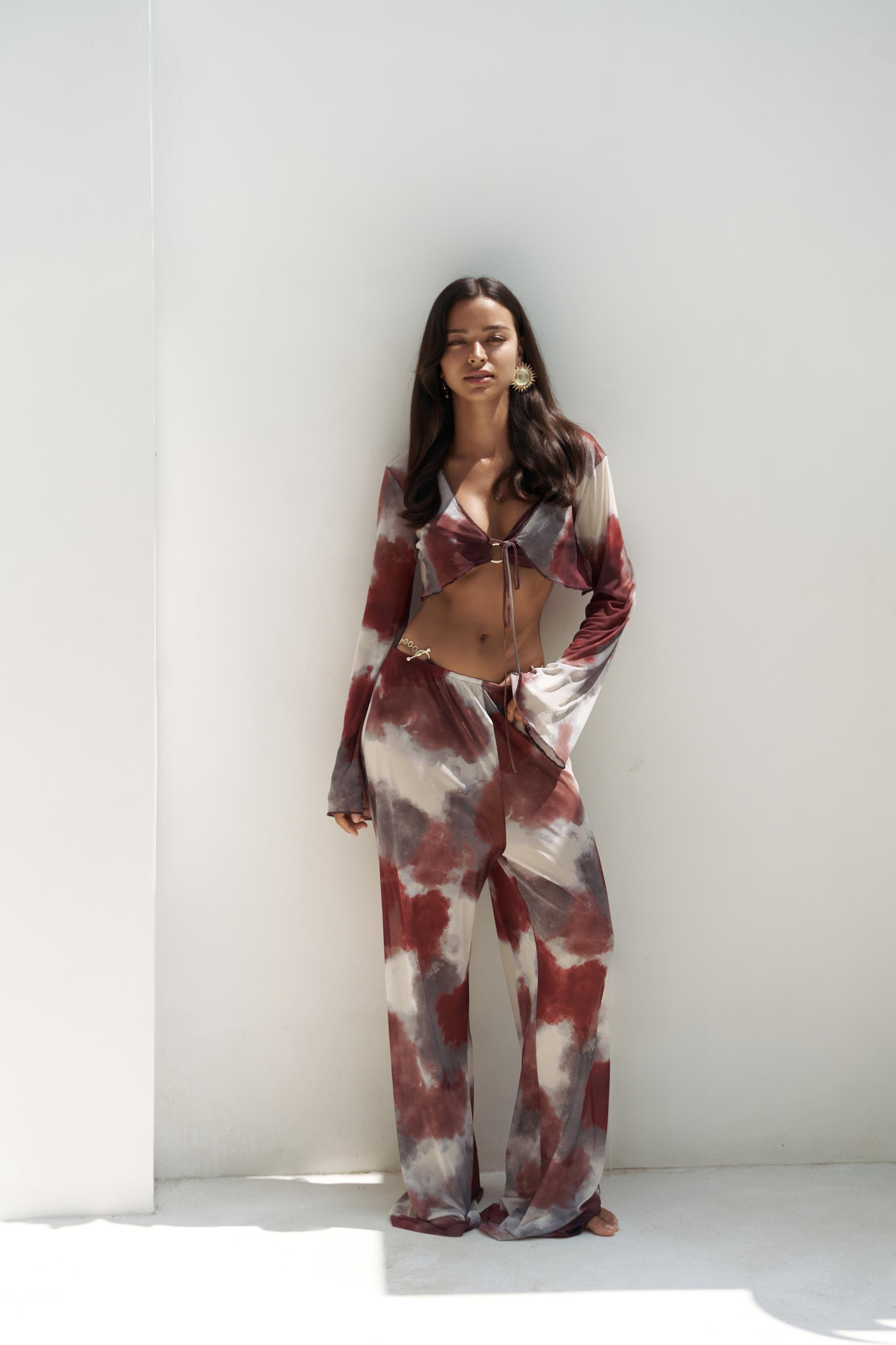 Donovarah Bordo Crop Pantolon Takım