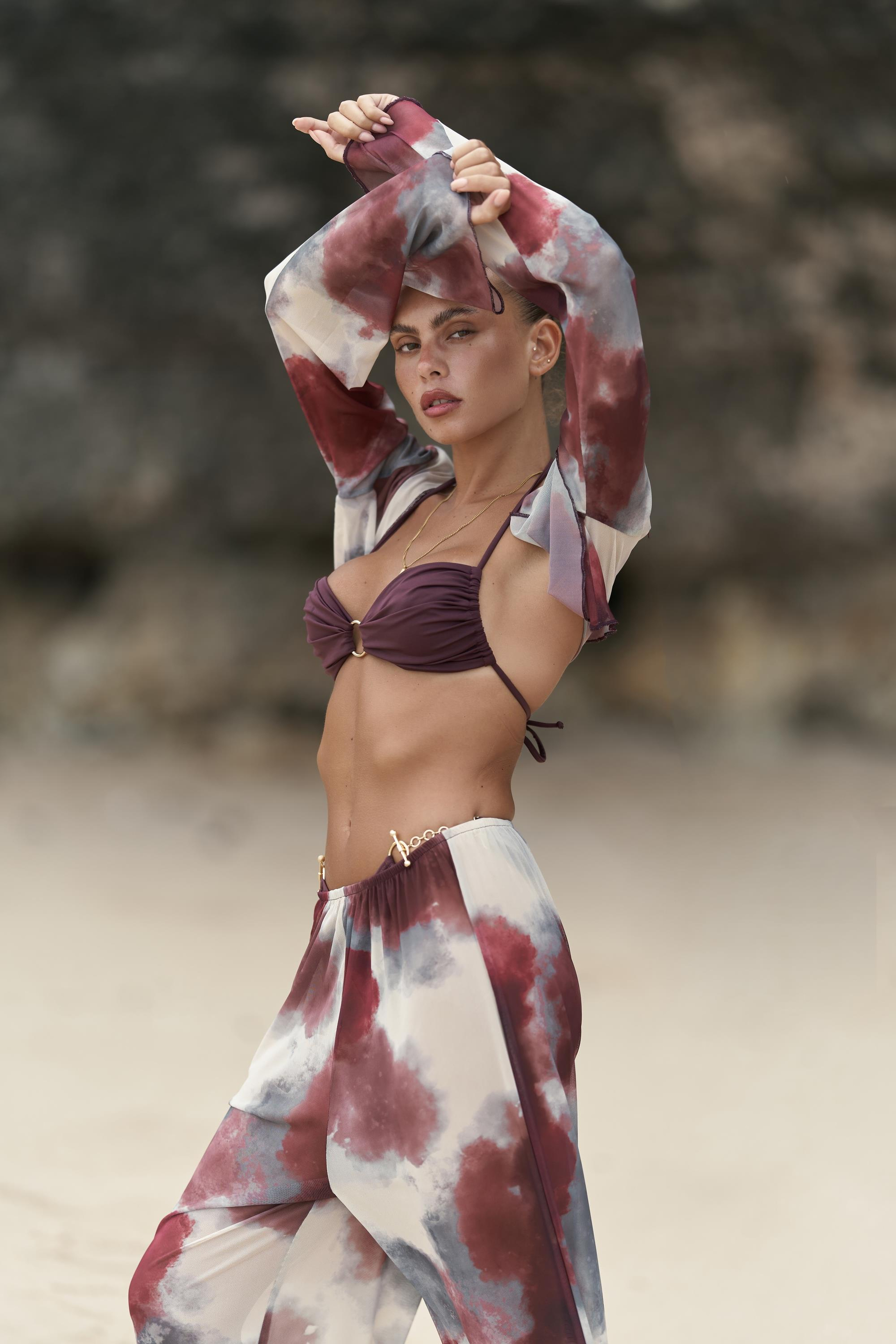 Donovarah Bordo Crop Pantolon Takım