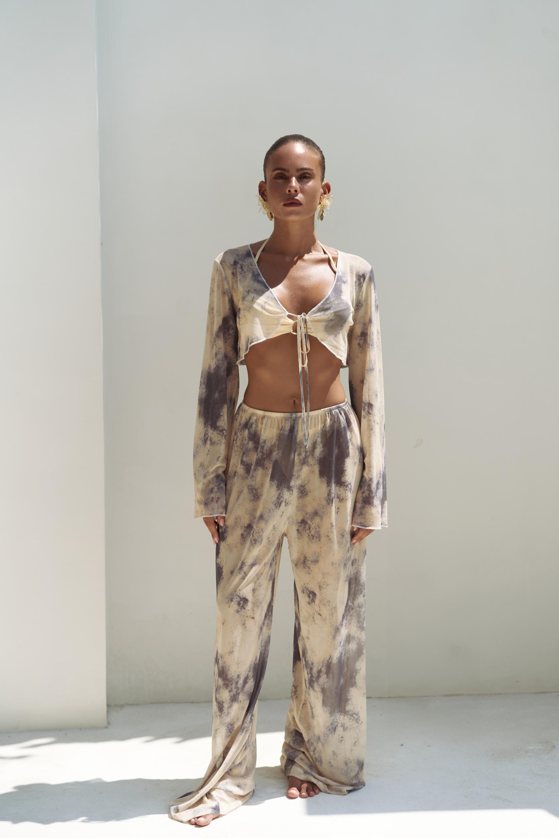 Donovarah Sarı Crop Pantolon Takım