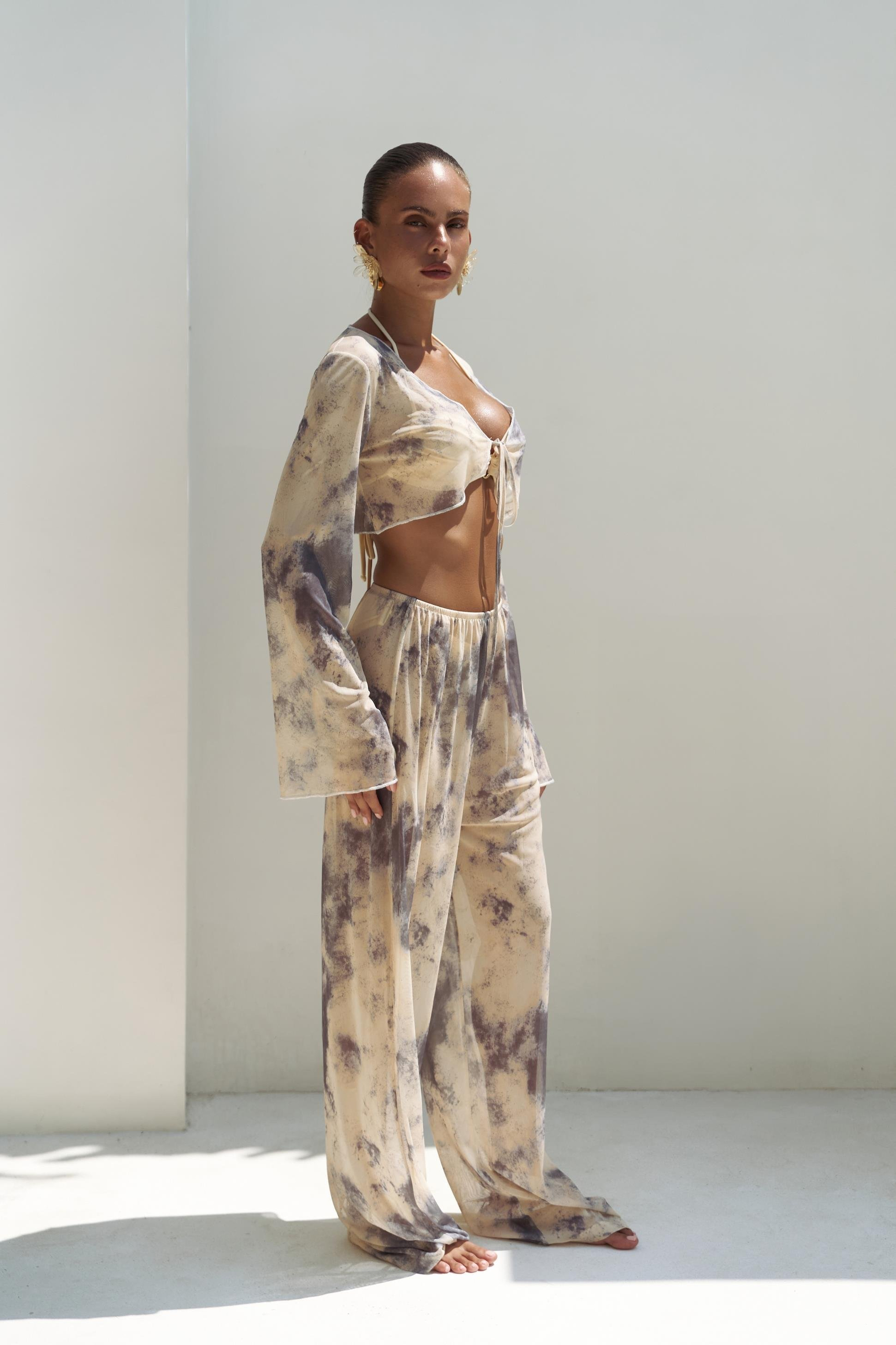 Donovarah Sarı Crop Pantolon Takım