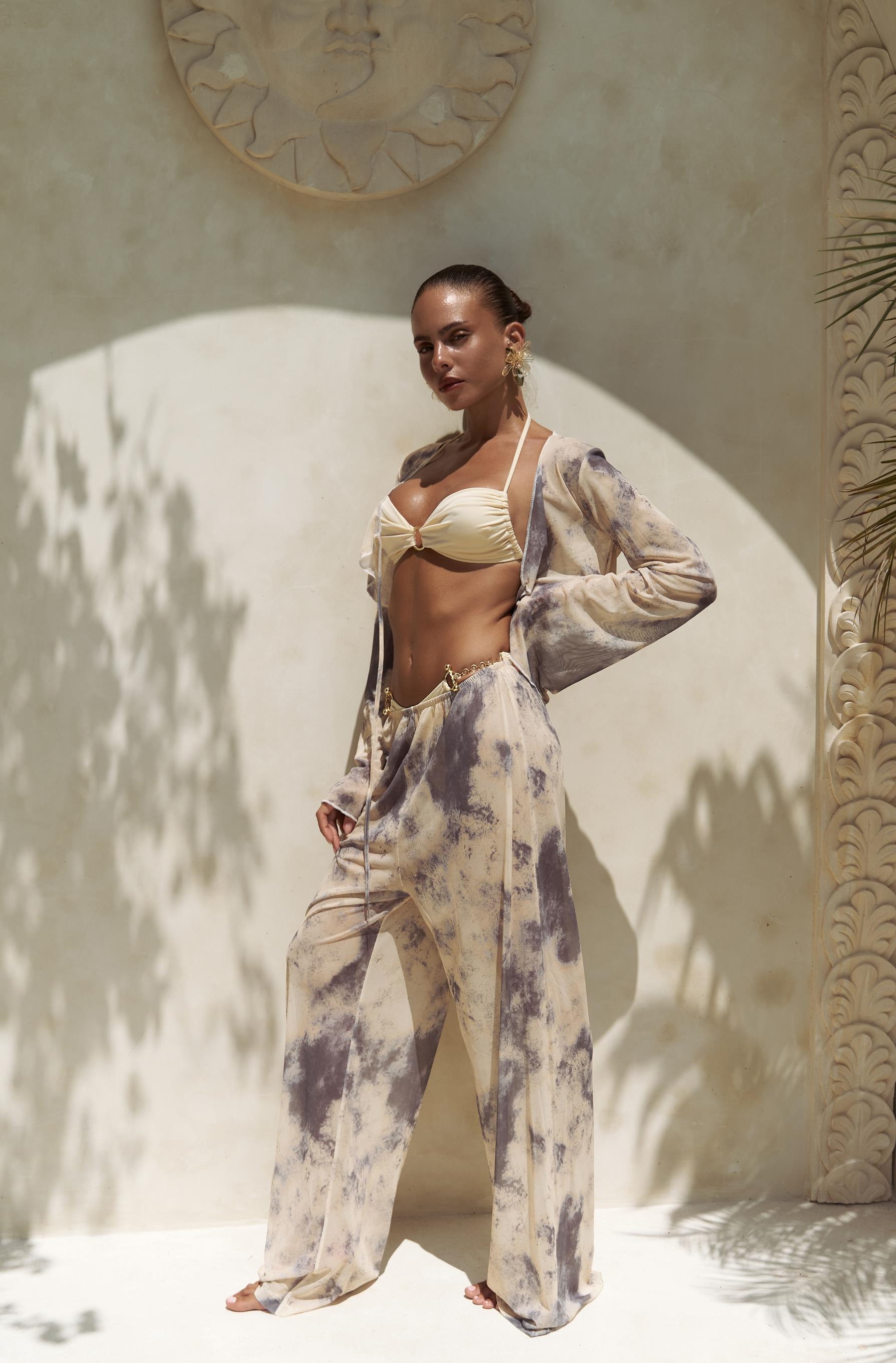 Donovarah Sarı Crop Pantolon Takım