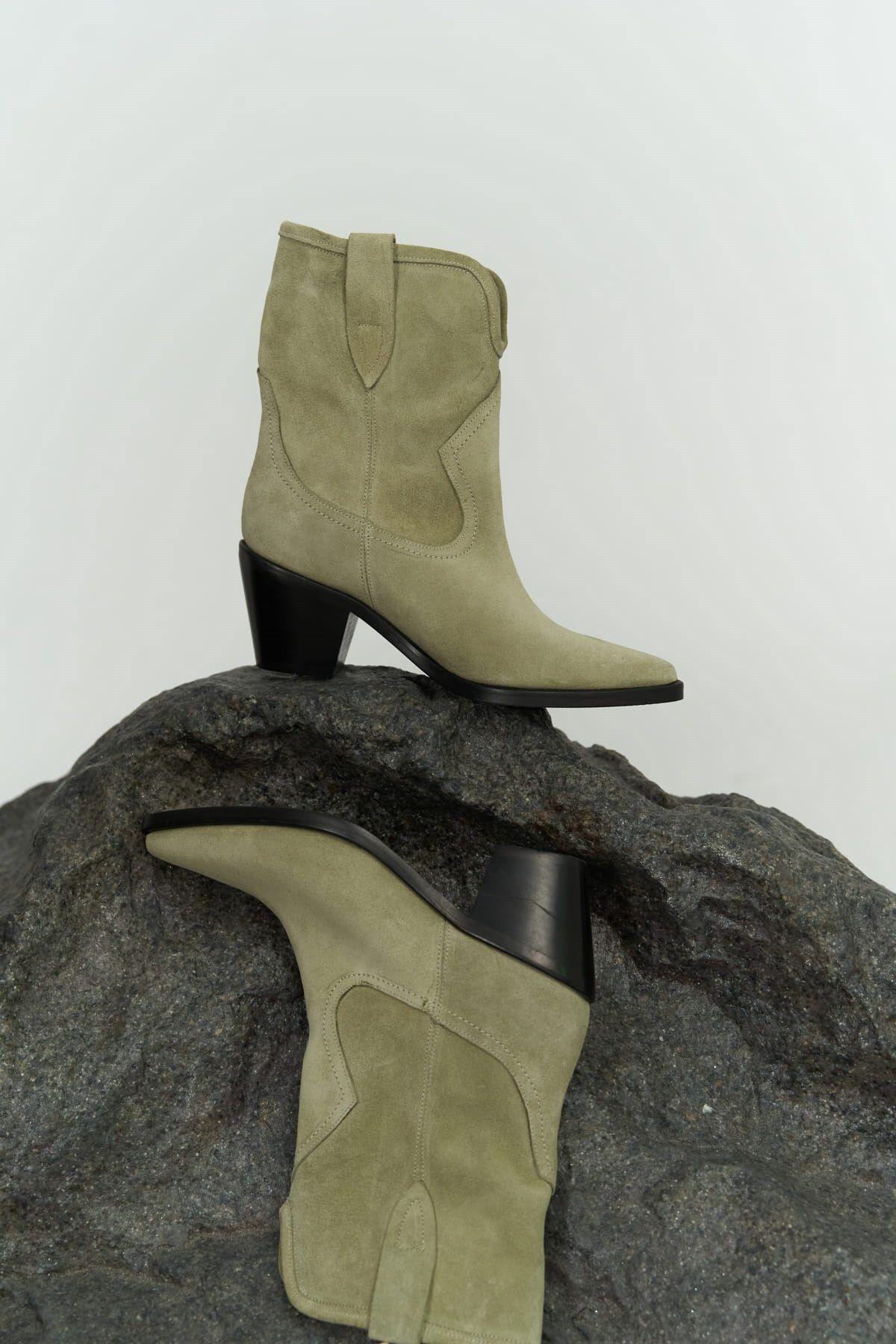 Double Yeşil Süet Kovboy Bot