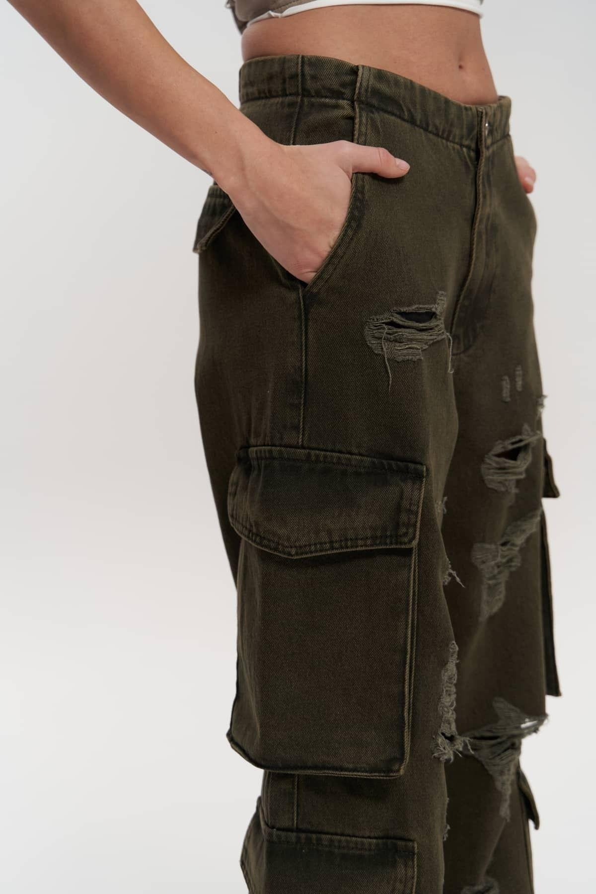 Dries Dirty Green Ripped Cargo Jeans