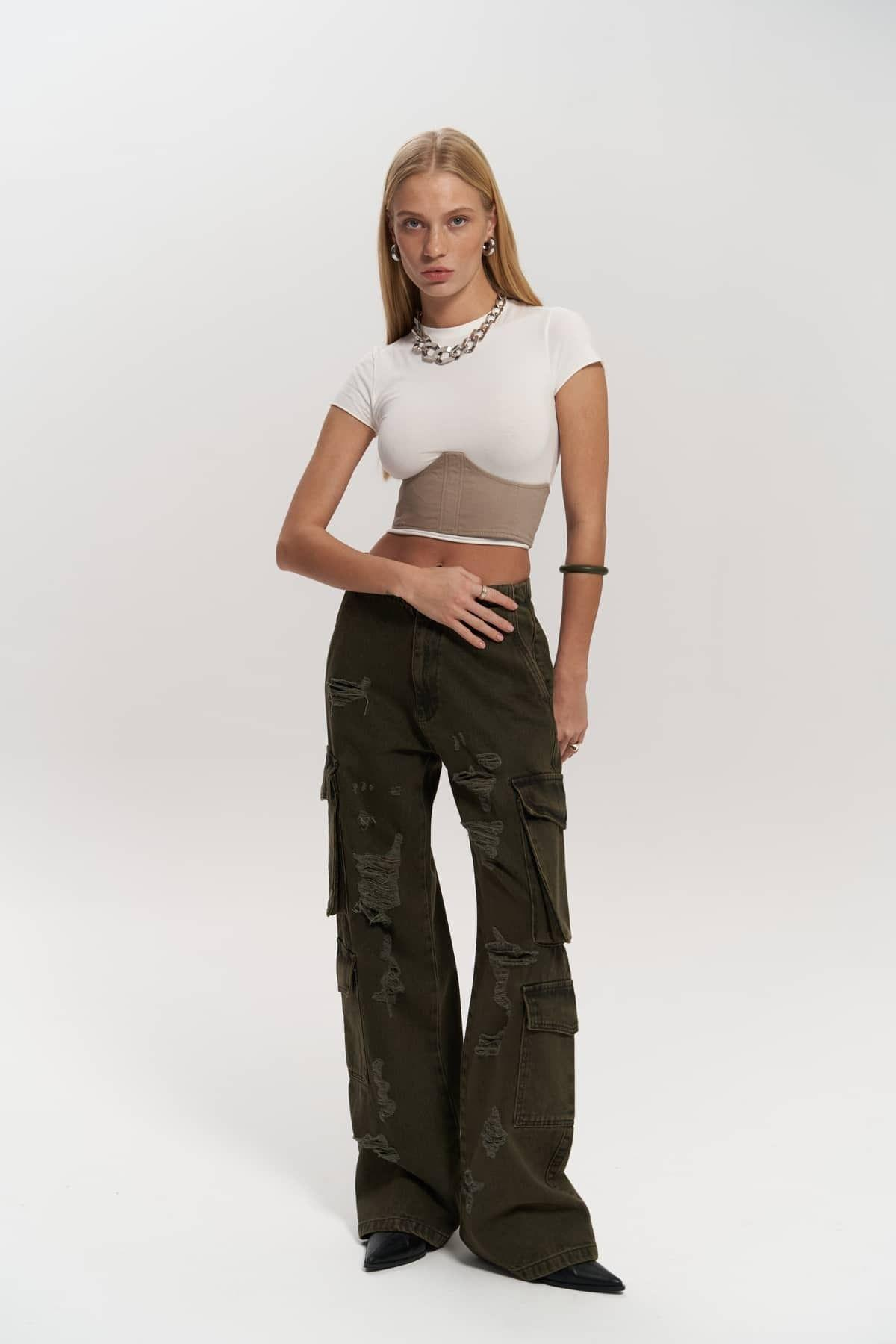 Dries Dirty Green Ripped Cargo Jeans