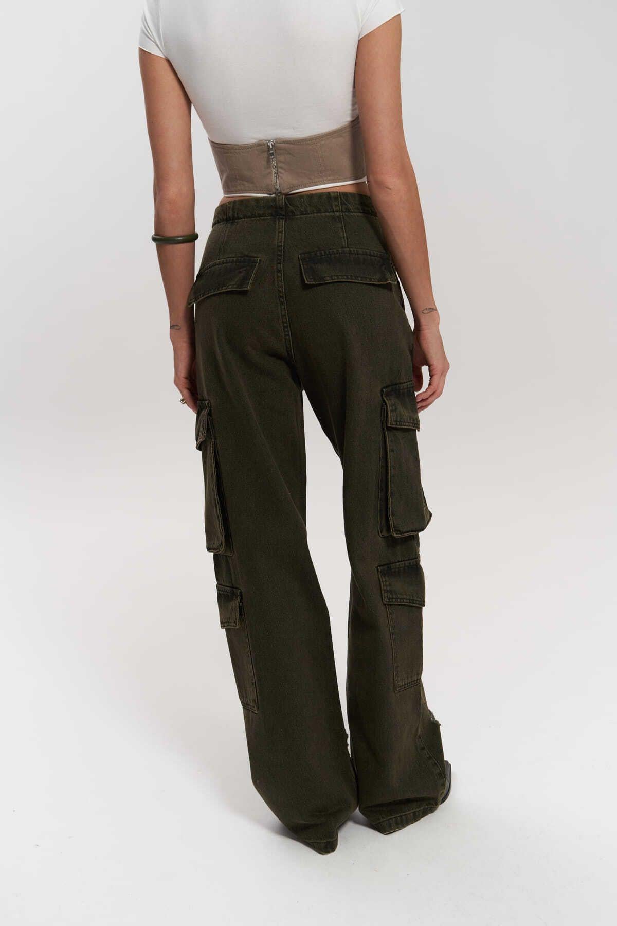 Dries Dirty Green Ripped Cargo Jeans