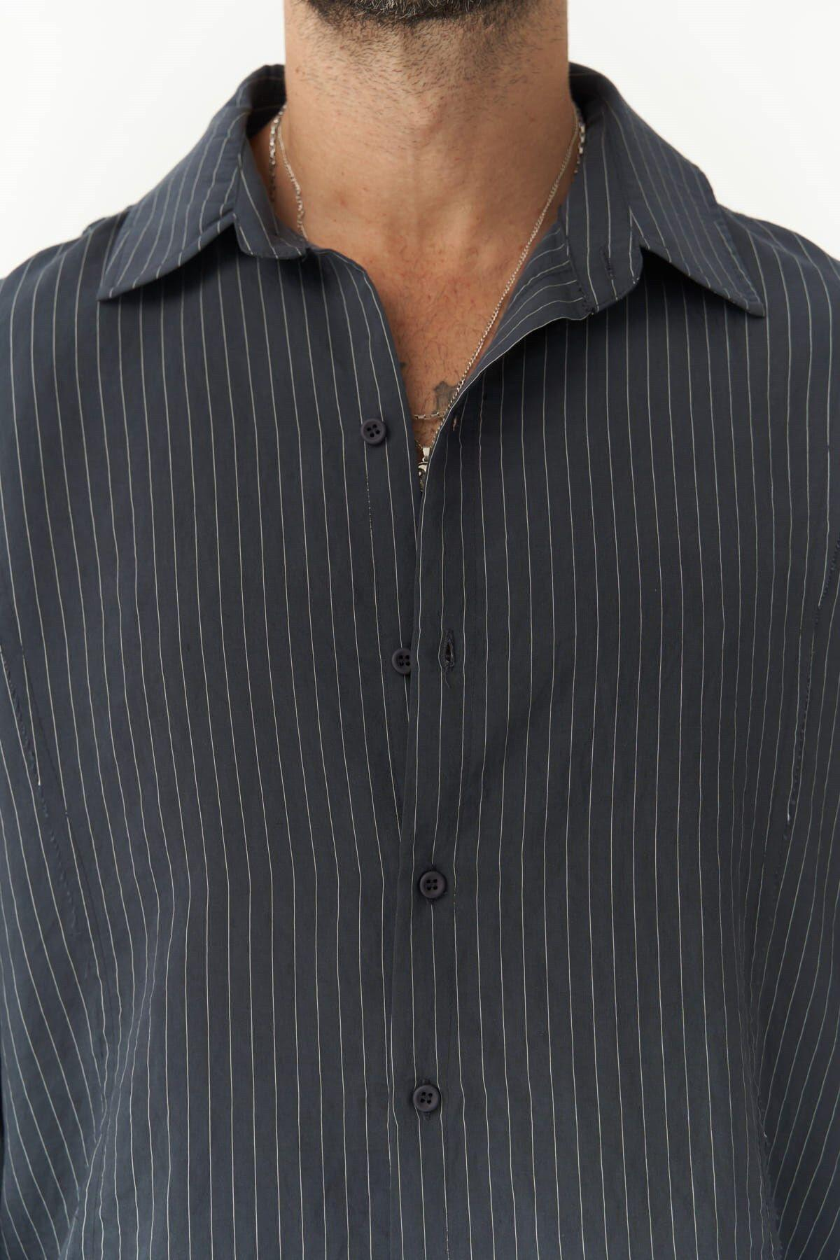 Dylan Men's Dark Blue Shirt With White Stripes   