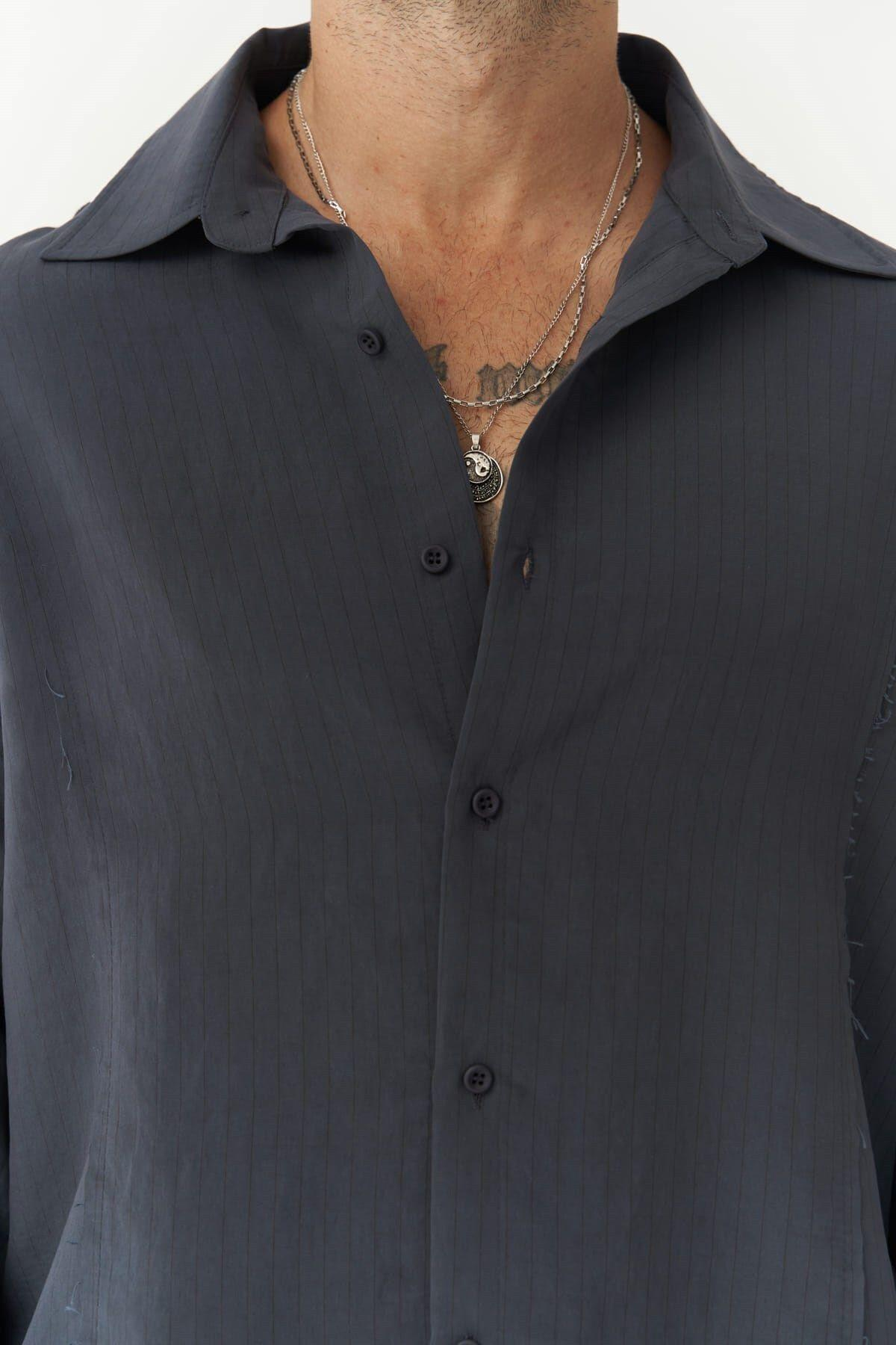 Dylan Men's Dark Blue Shirt With Black Stripes  