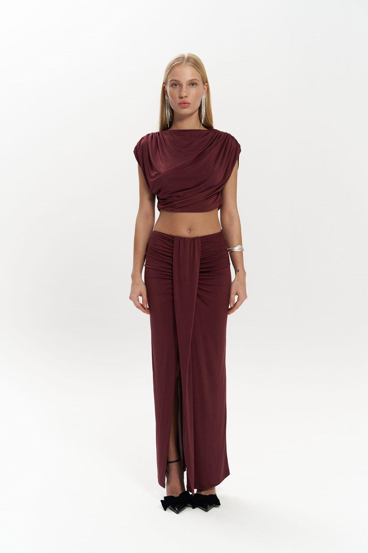 Easton Burgundy Crop&Skirt Set