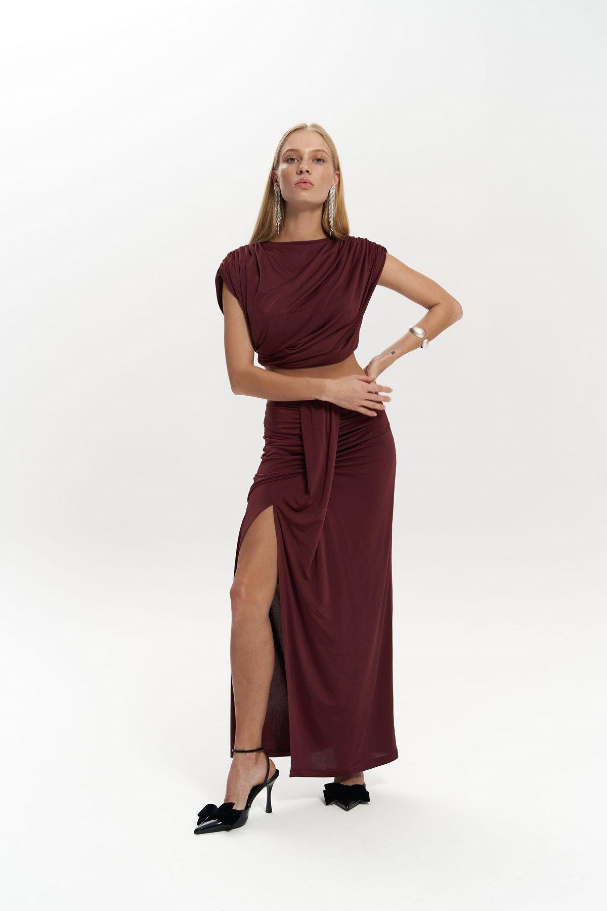 Easton Burgundy Crop&Skirt Set