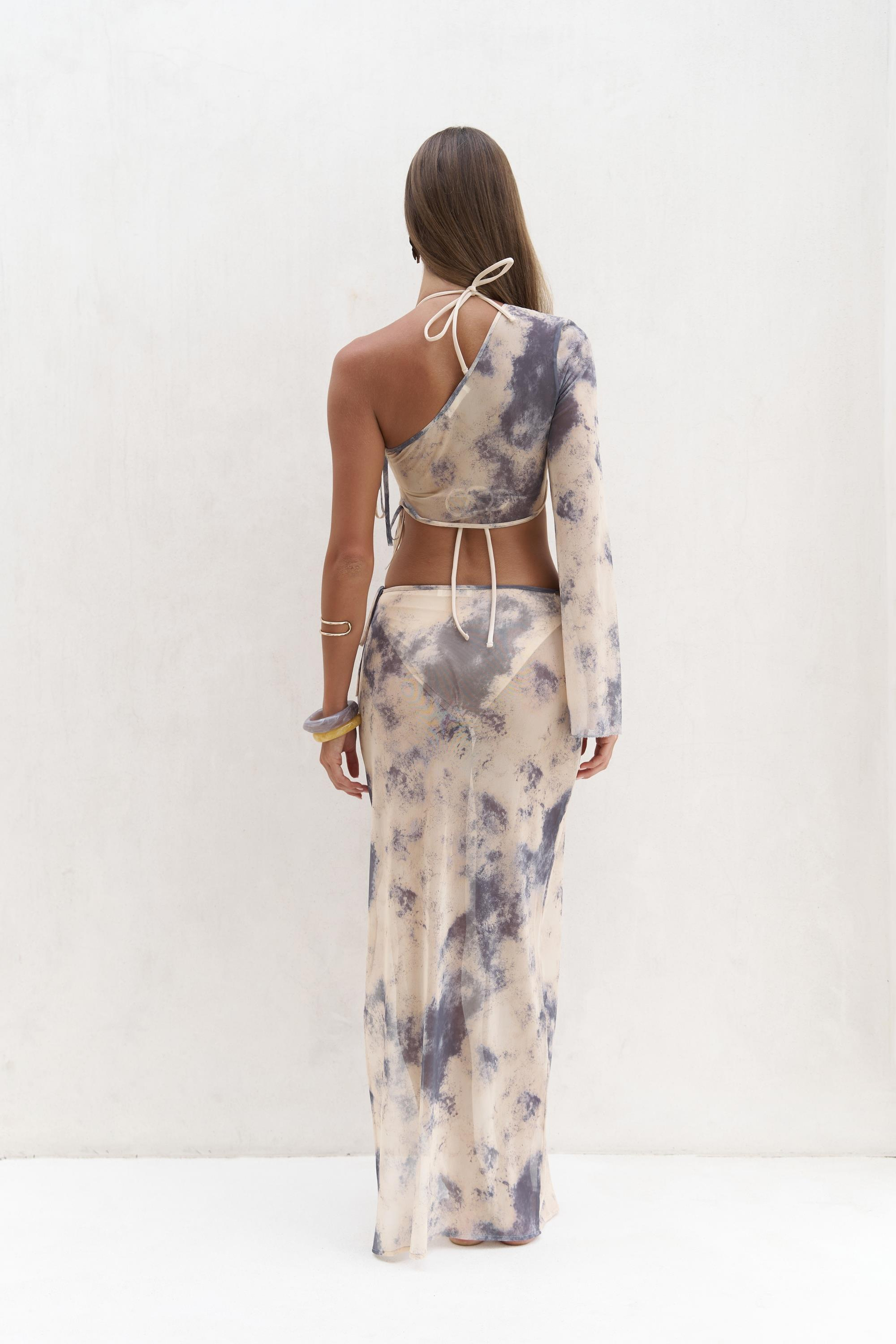 Efthimos Tek Omuz Sarı Crop Etek Takım