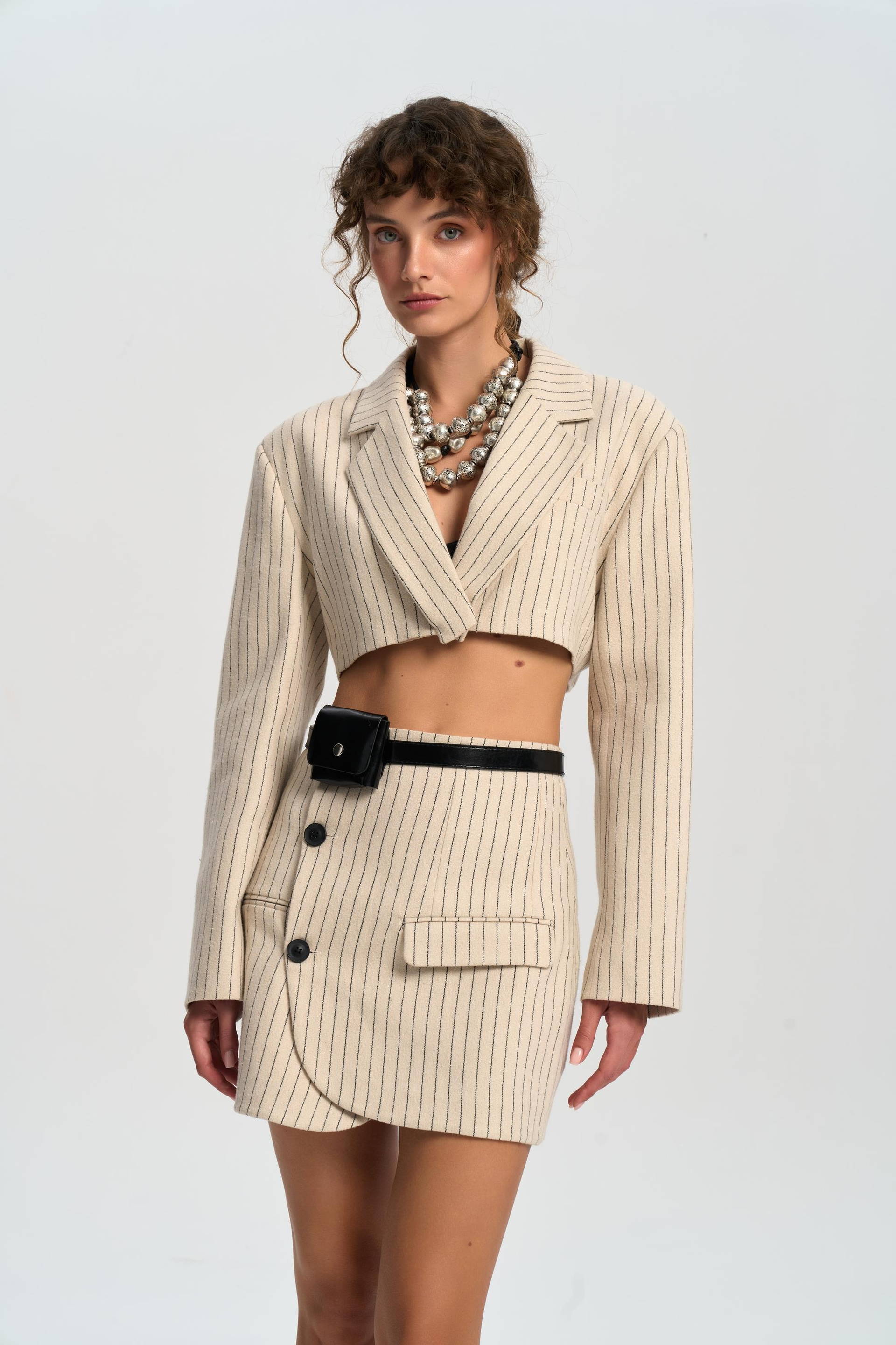 Elegant Bej Ceket-Etek Takım
