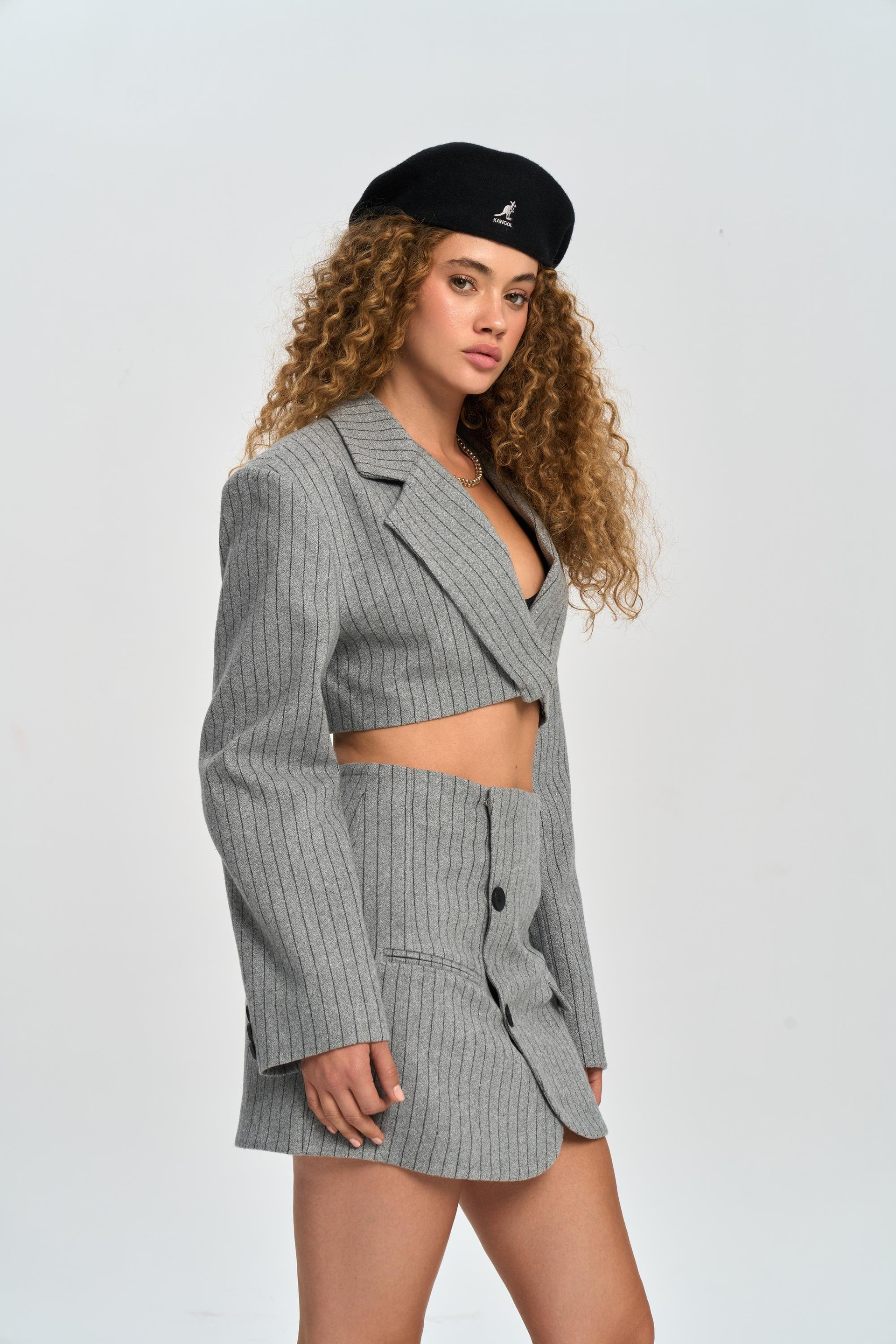 Elegant Gri Ceket-Etek Takım