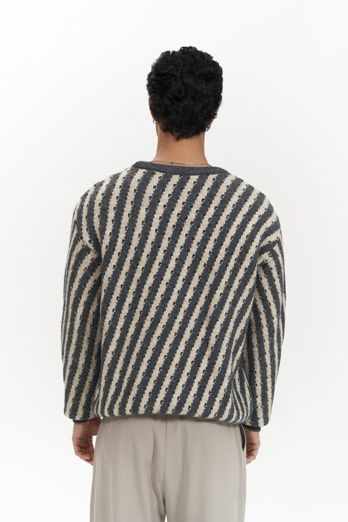 Elijah Şeritli Antrasit Erkek Triko Kazak