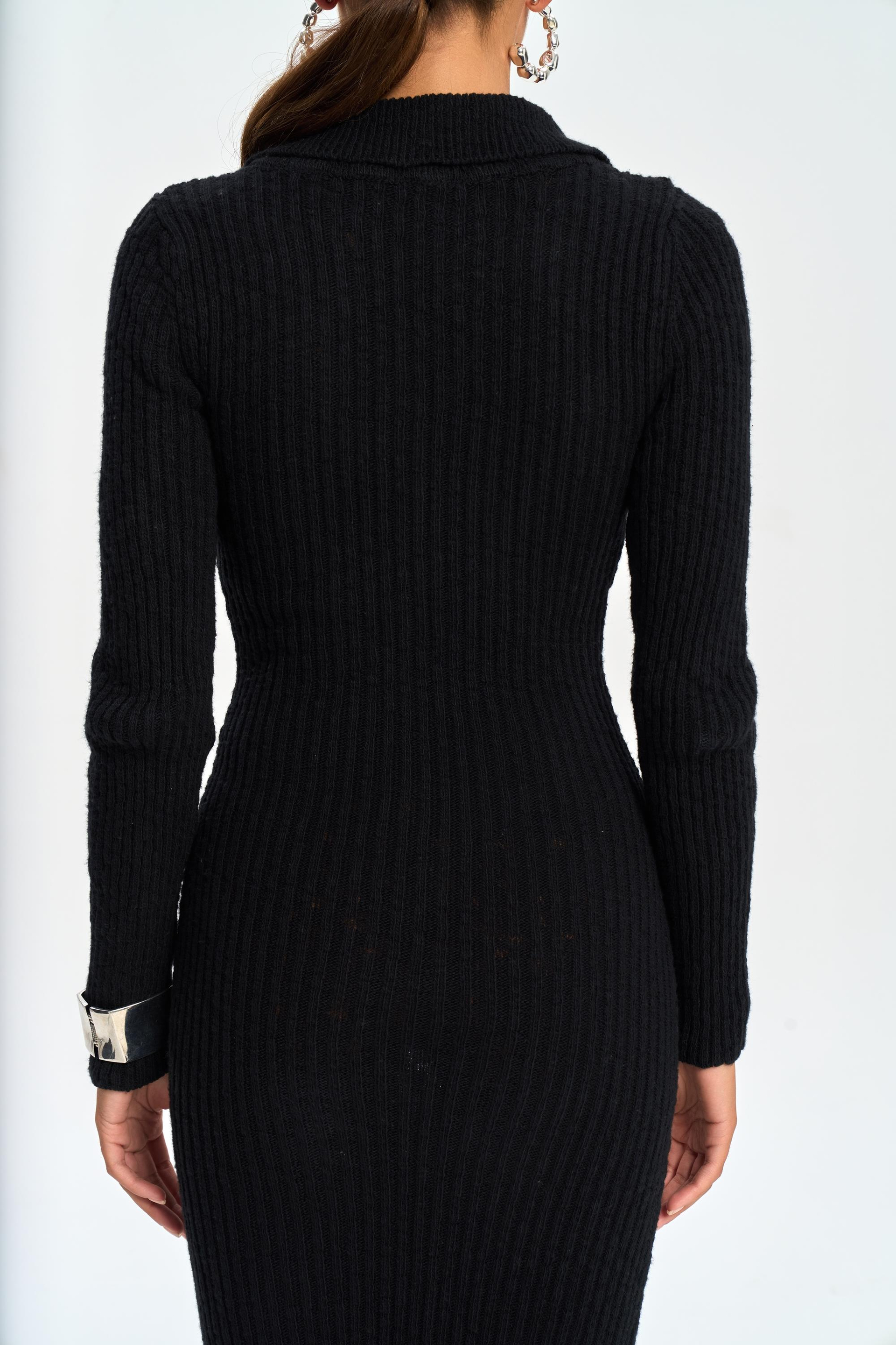 Eloria Polo Yaka Siyah Triko Elbise