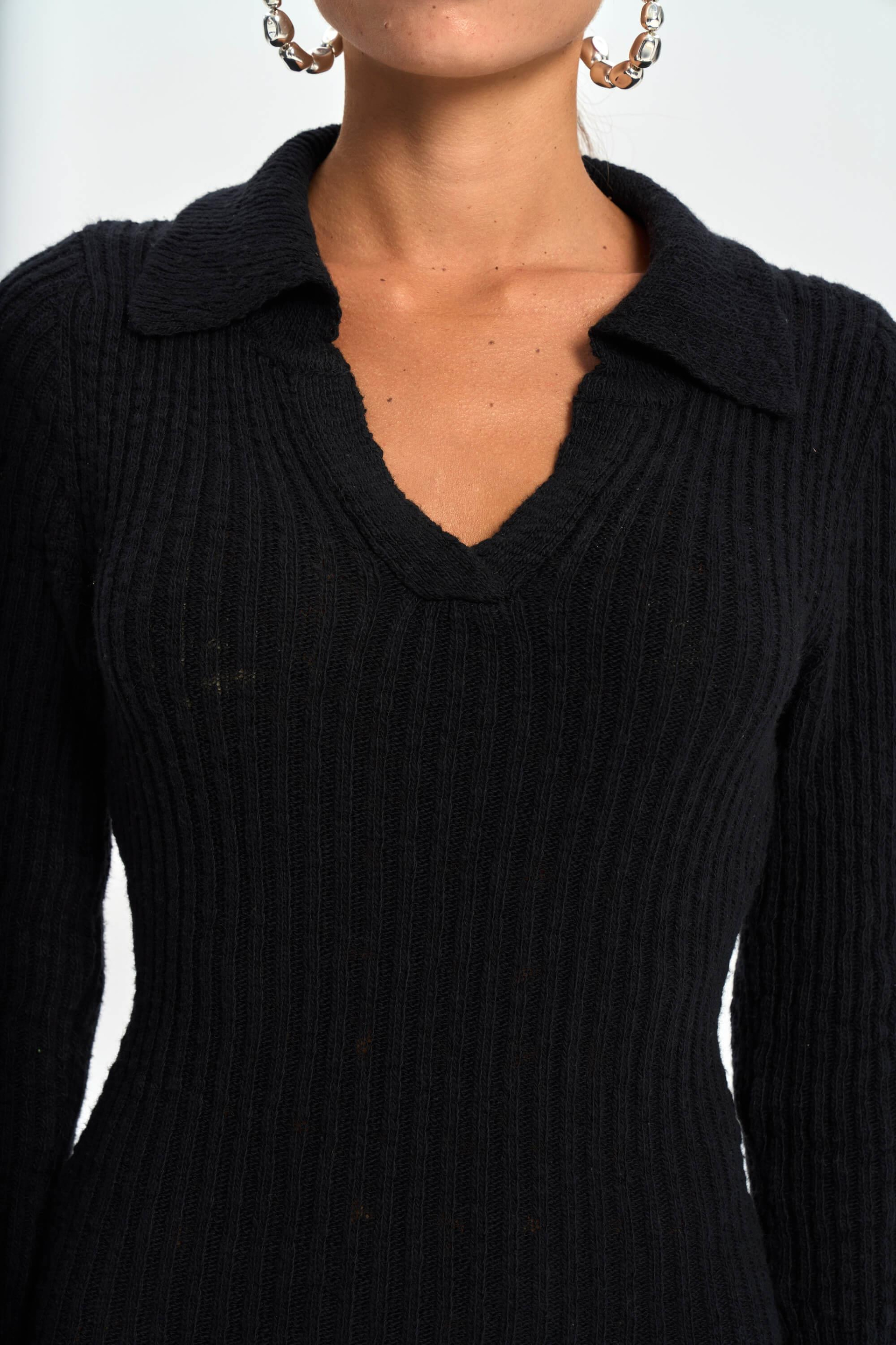 Eloria Polo Yaka Siyah Triko Elbise