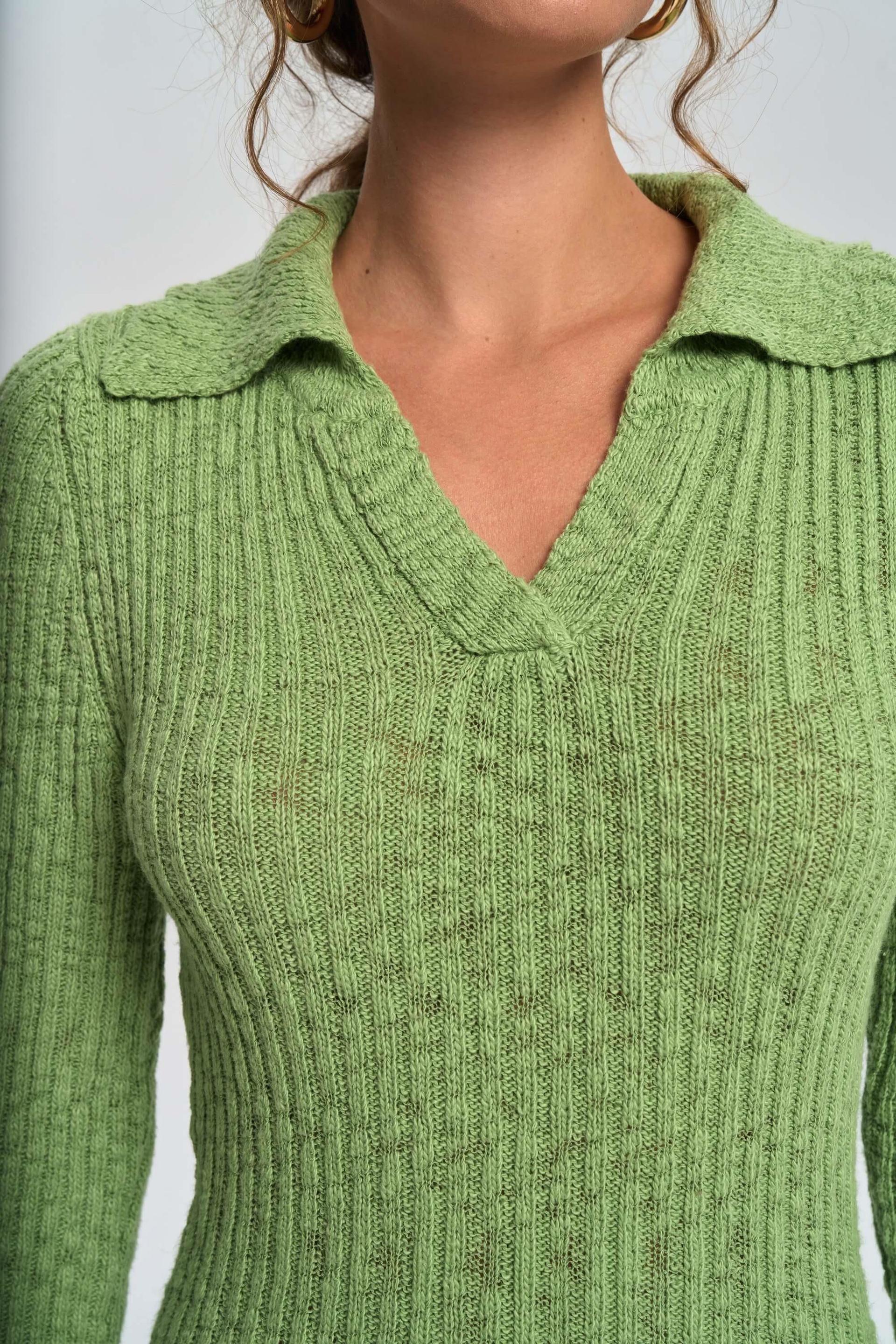 Eloria Polo Yaka Yeşil Triko Elbise