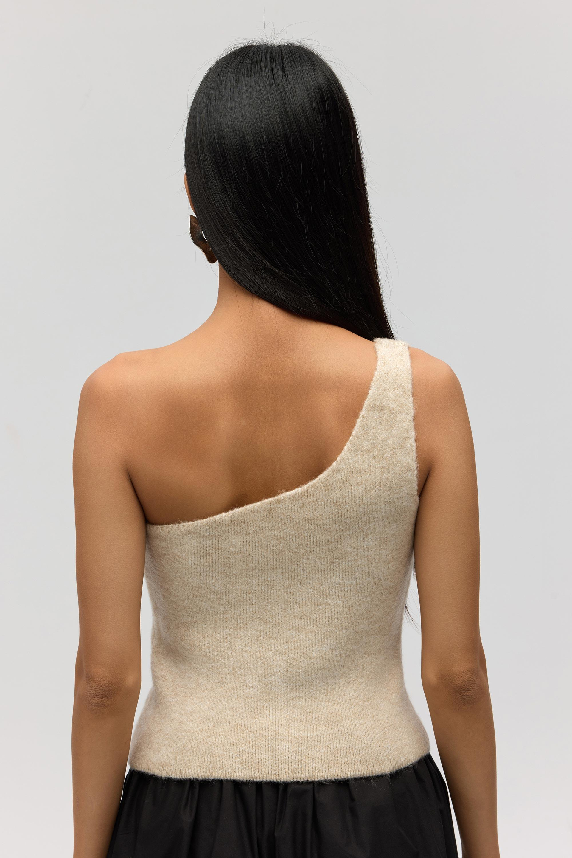 Elvar Tek Omuz Bej Triko Crop