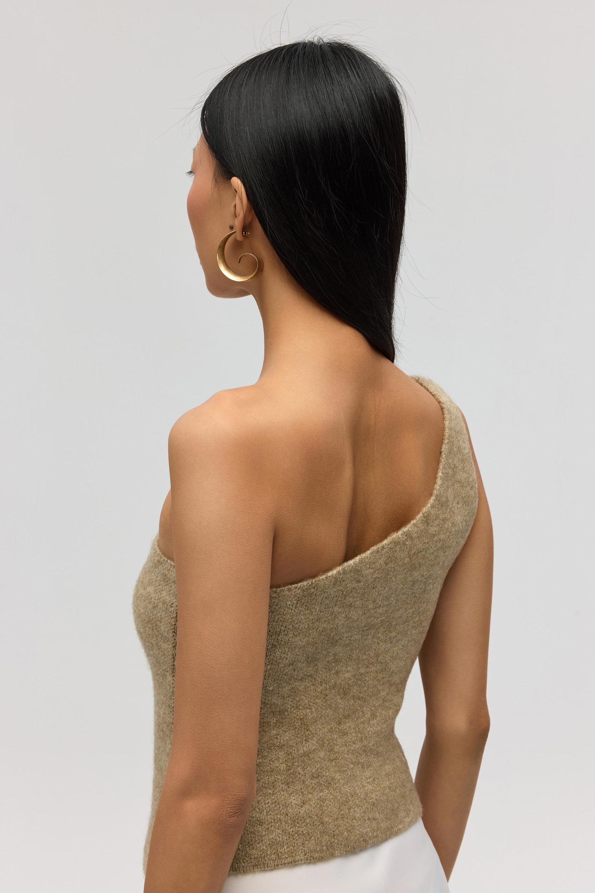 Elvar Tek Omuz Vizon Triko Crop