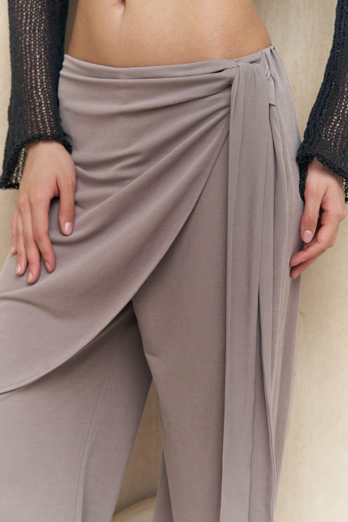 Ember Gray Trousers with Crossover Front 
