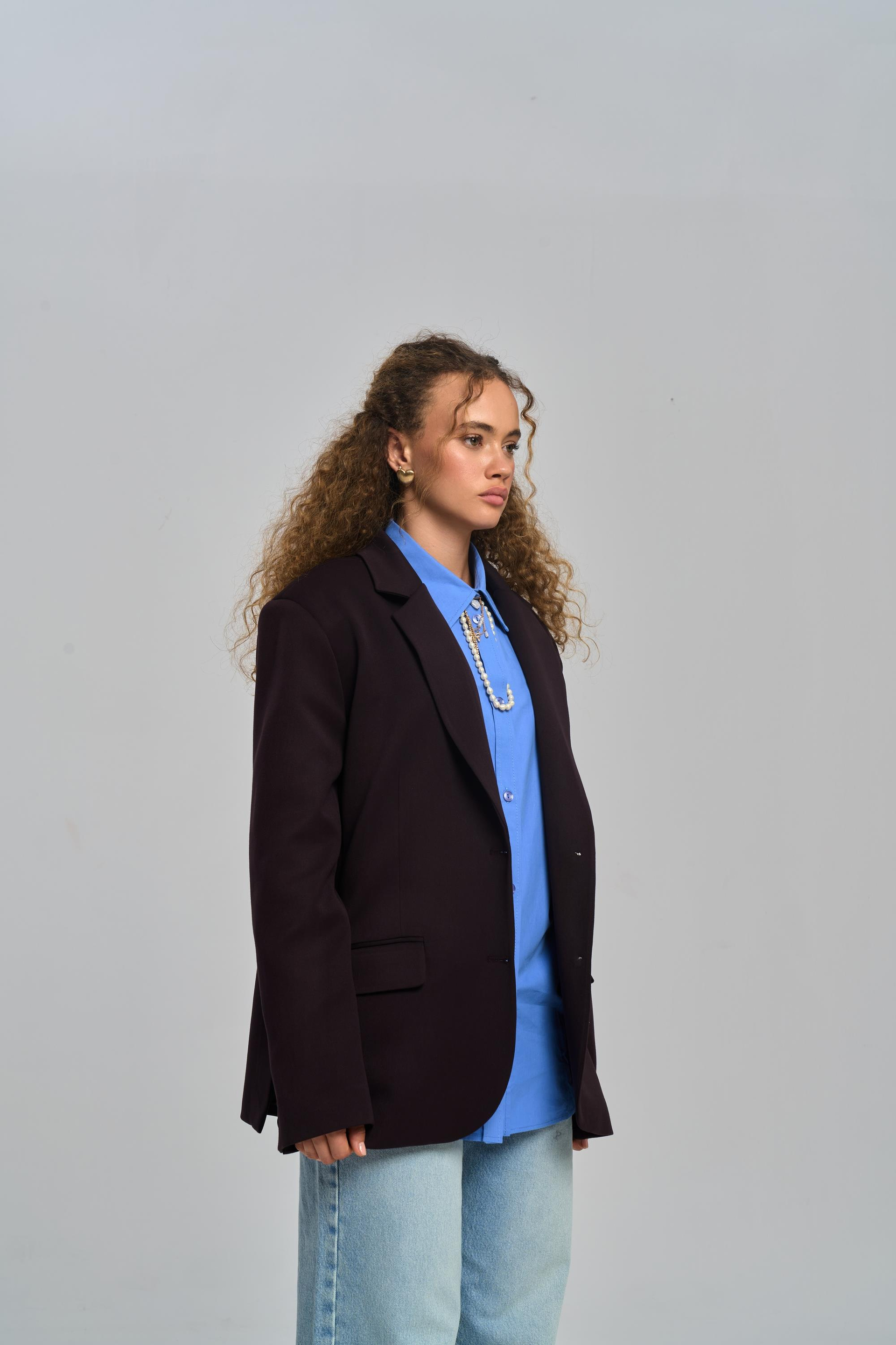 Emma Dikiş Detaylı Acı Kahve Blazer