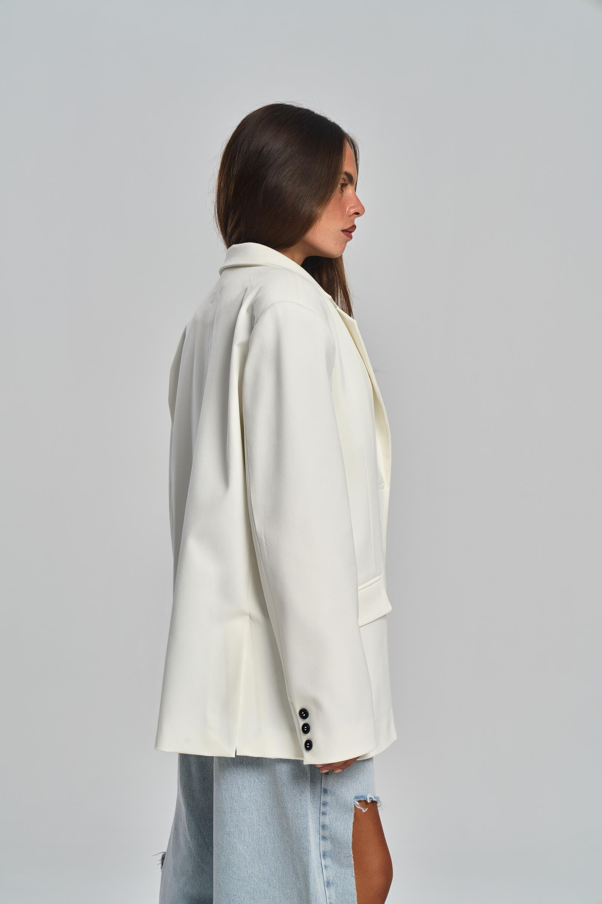 Emma Dikiş Detaylı Ekru Blazer