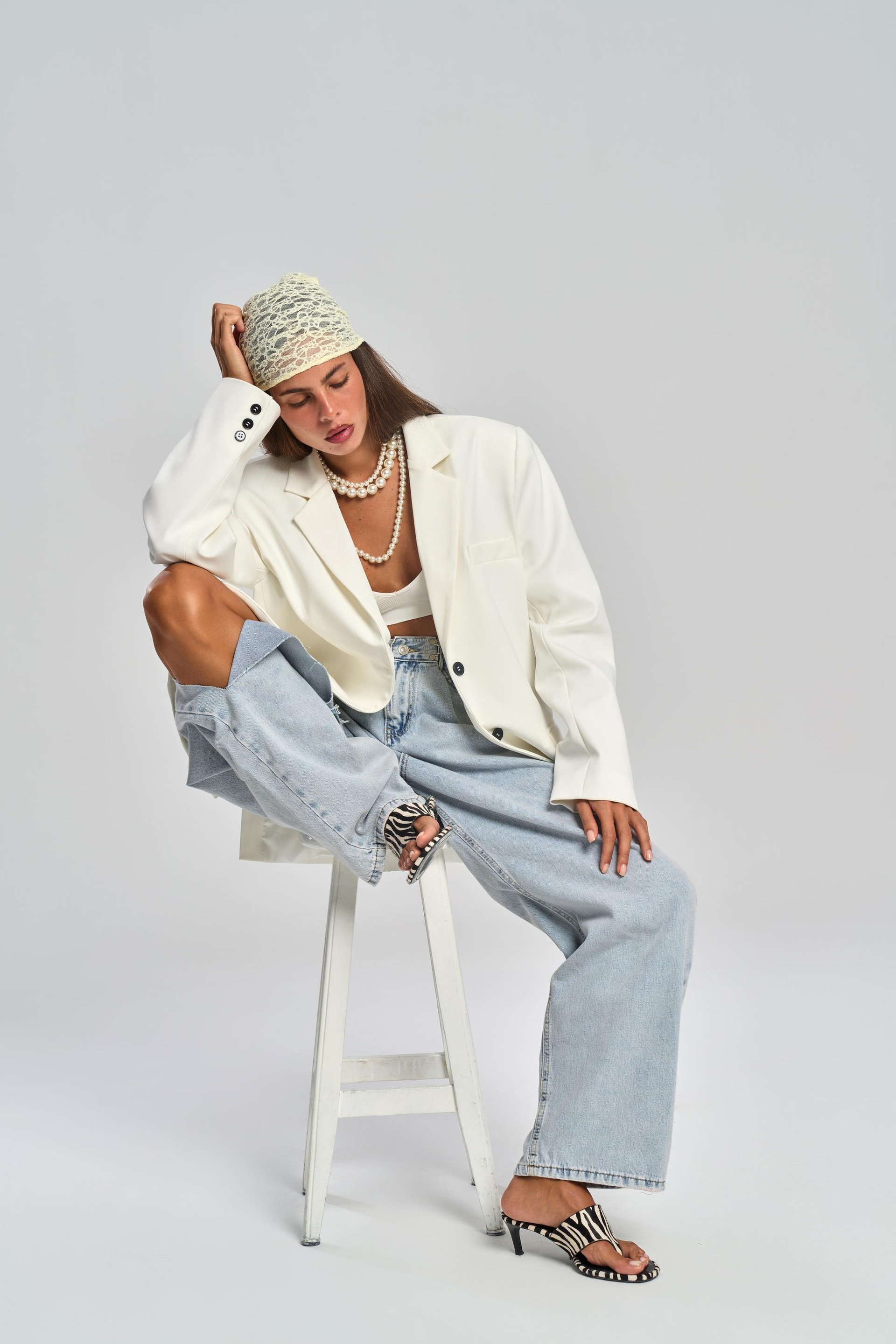 Emma Dikiş Detaylı Ekru Blazer