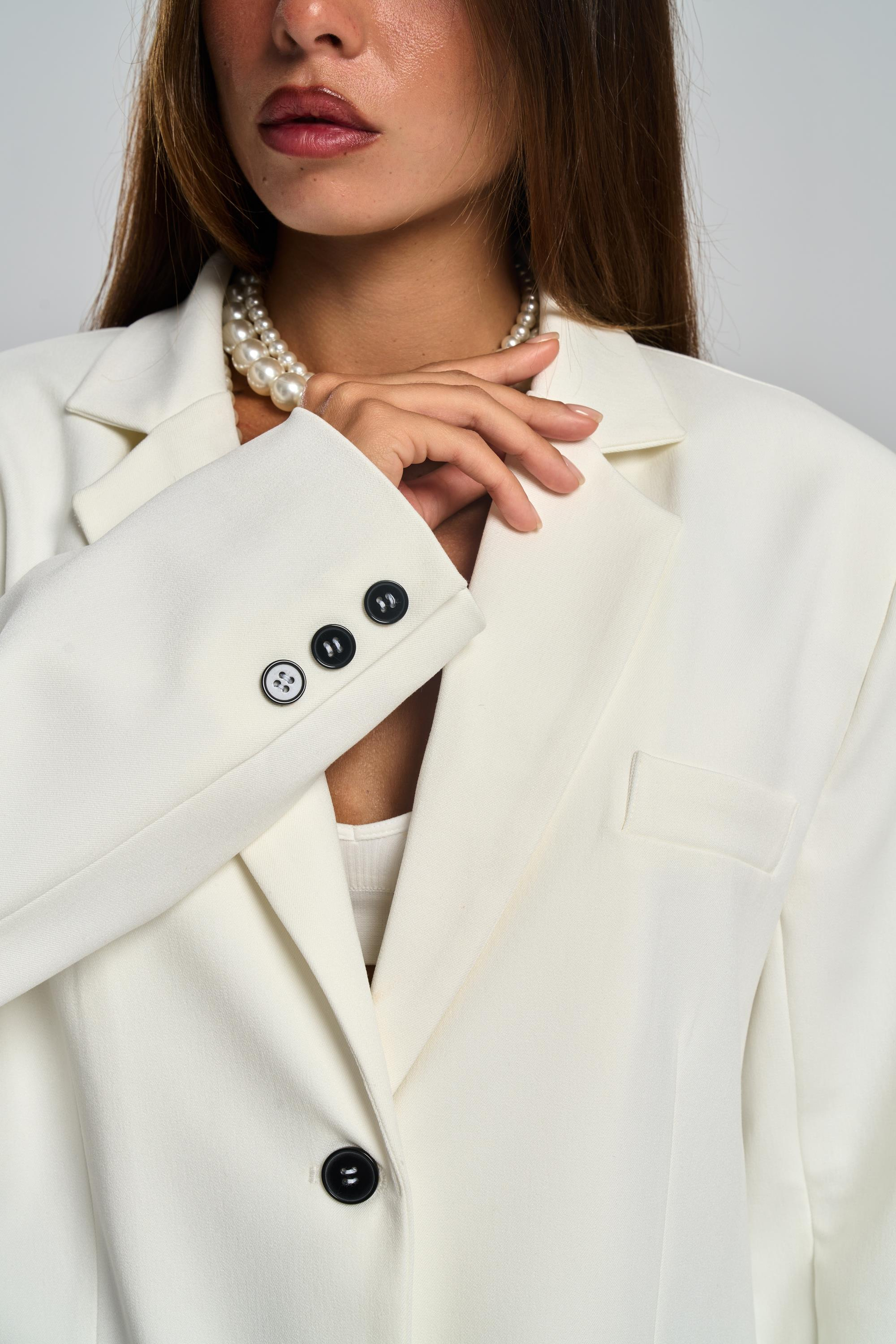 Emma Dikiş Detaylı Ekru Blazer