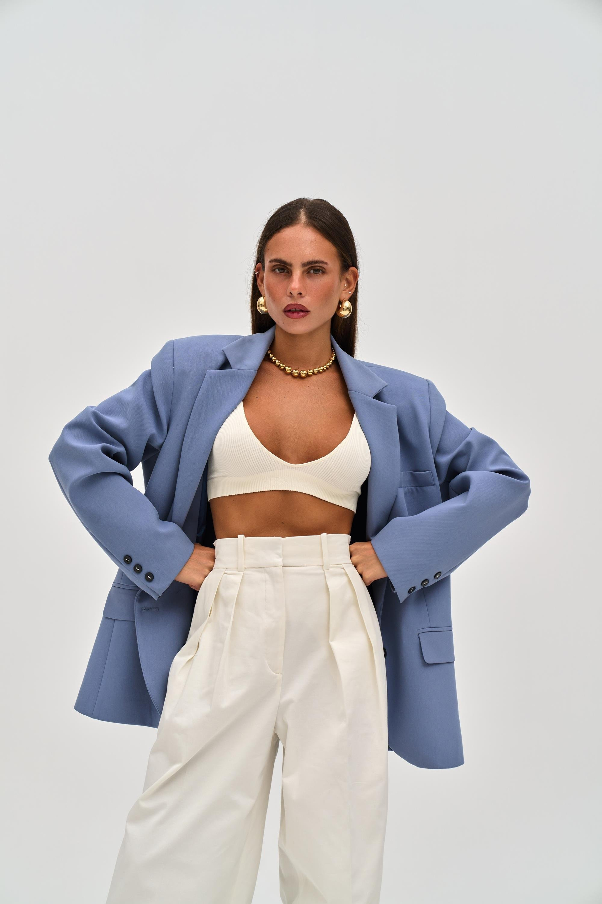 Emma Dikiş Detaylı Mavi Blazer