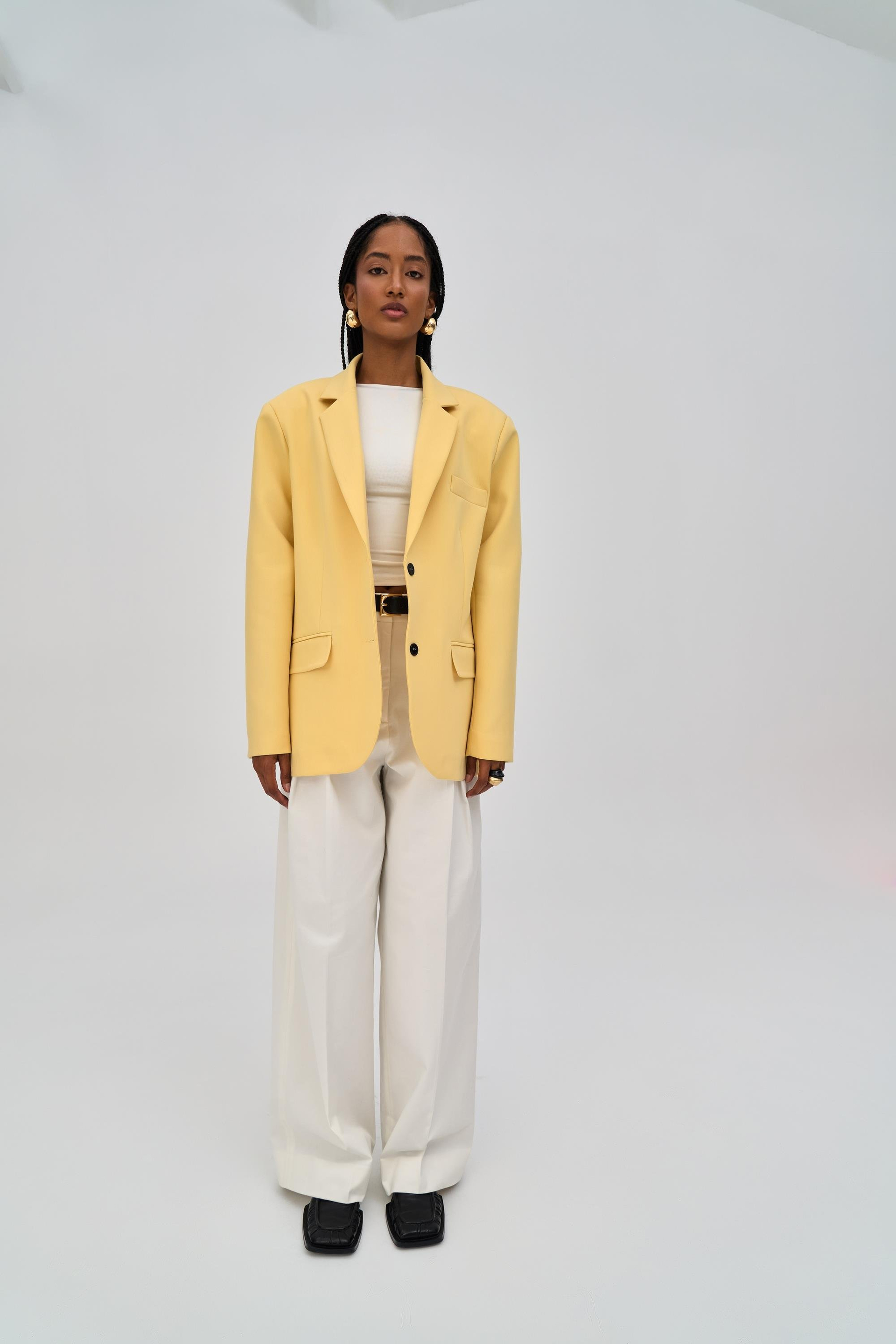 Emma Dikiş Detaylı Sarı Blazer