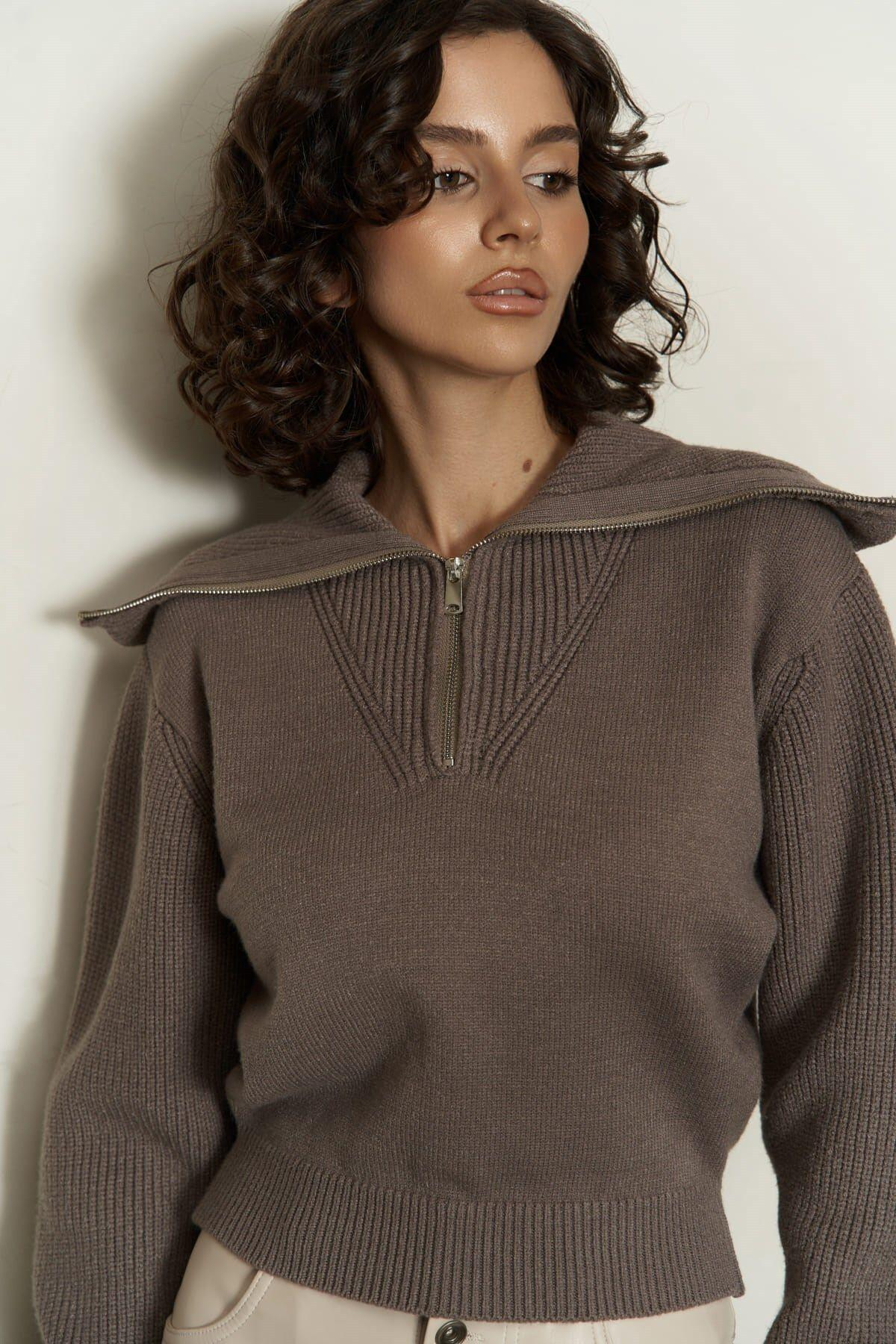 Endless Yarım Fermuarlı Vizon Kazak