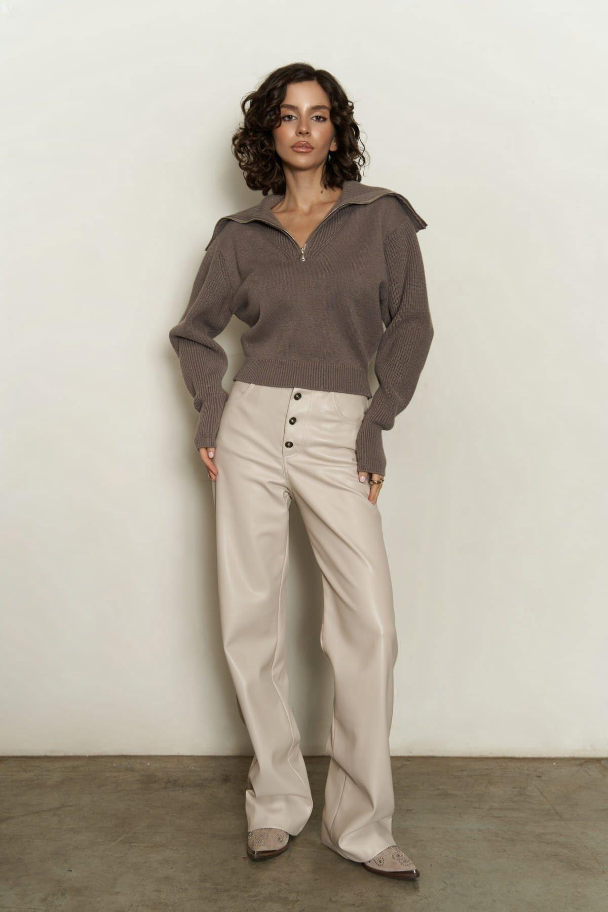 Endless Yarım Fermuarlı Vizon Kazak