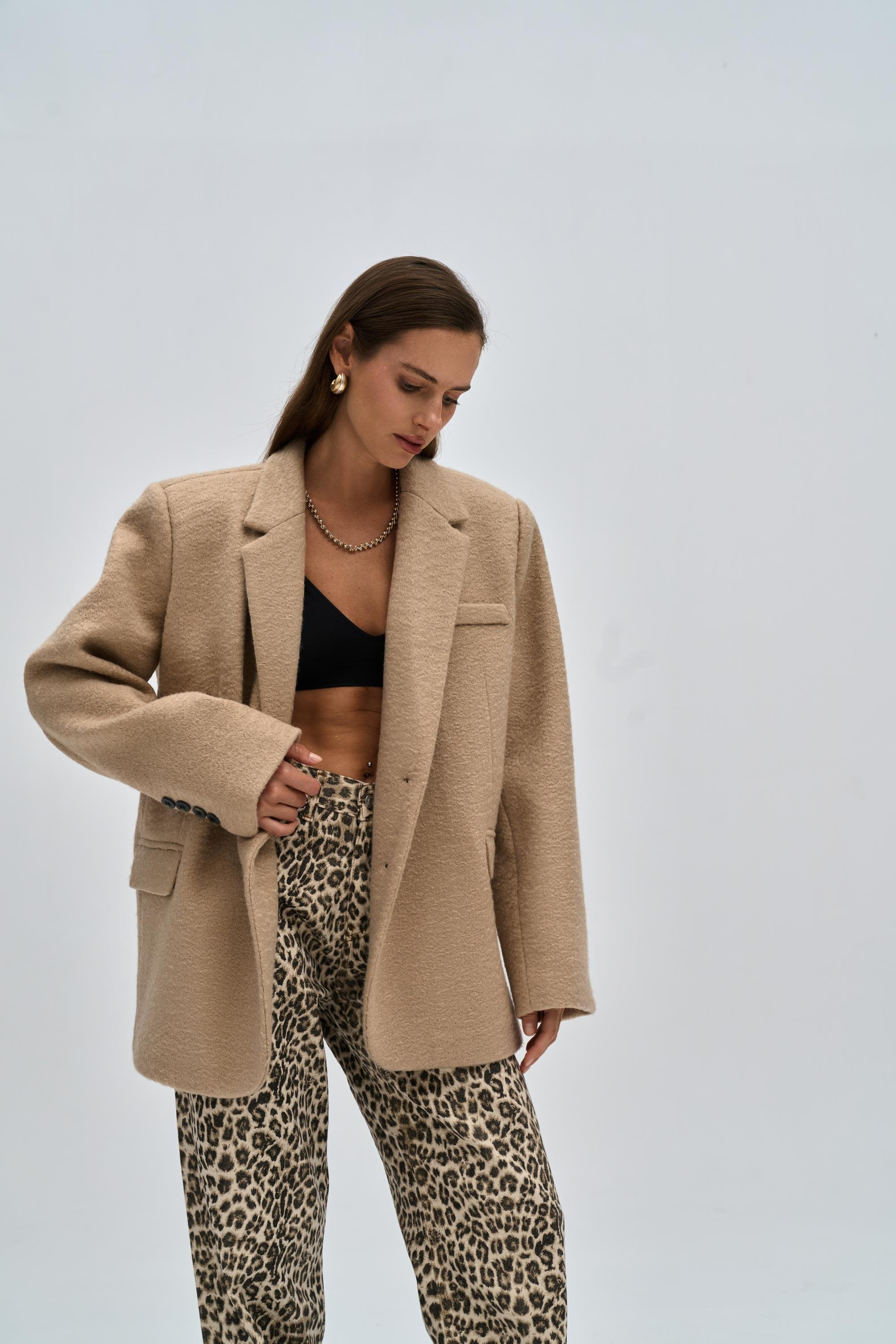 Enzo Taupe Blazer Ceket