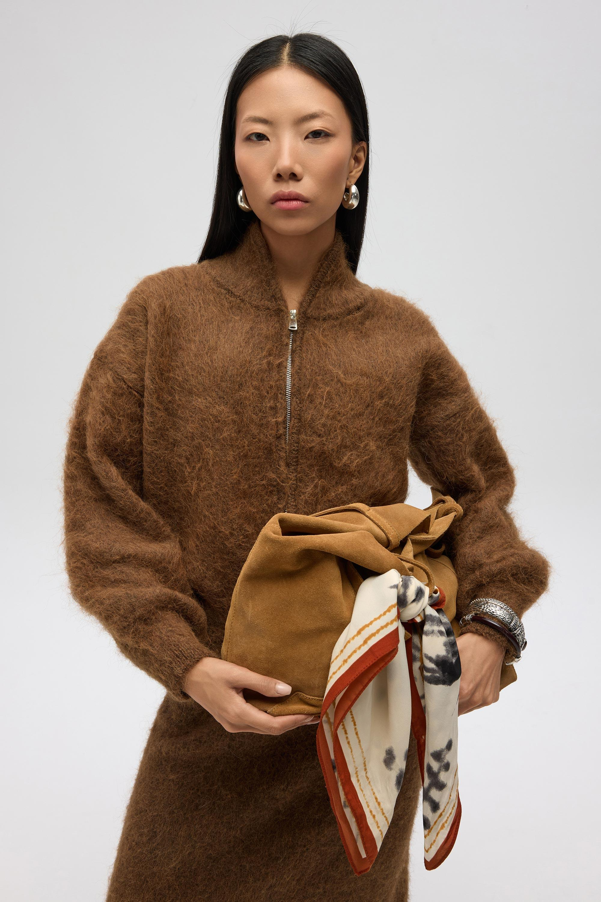 Eskara Fermuarlı Açık Kahve Triko Hırka