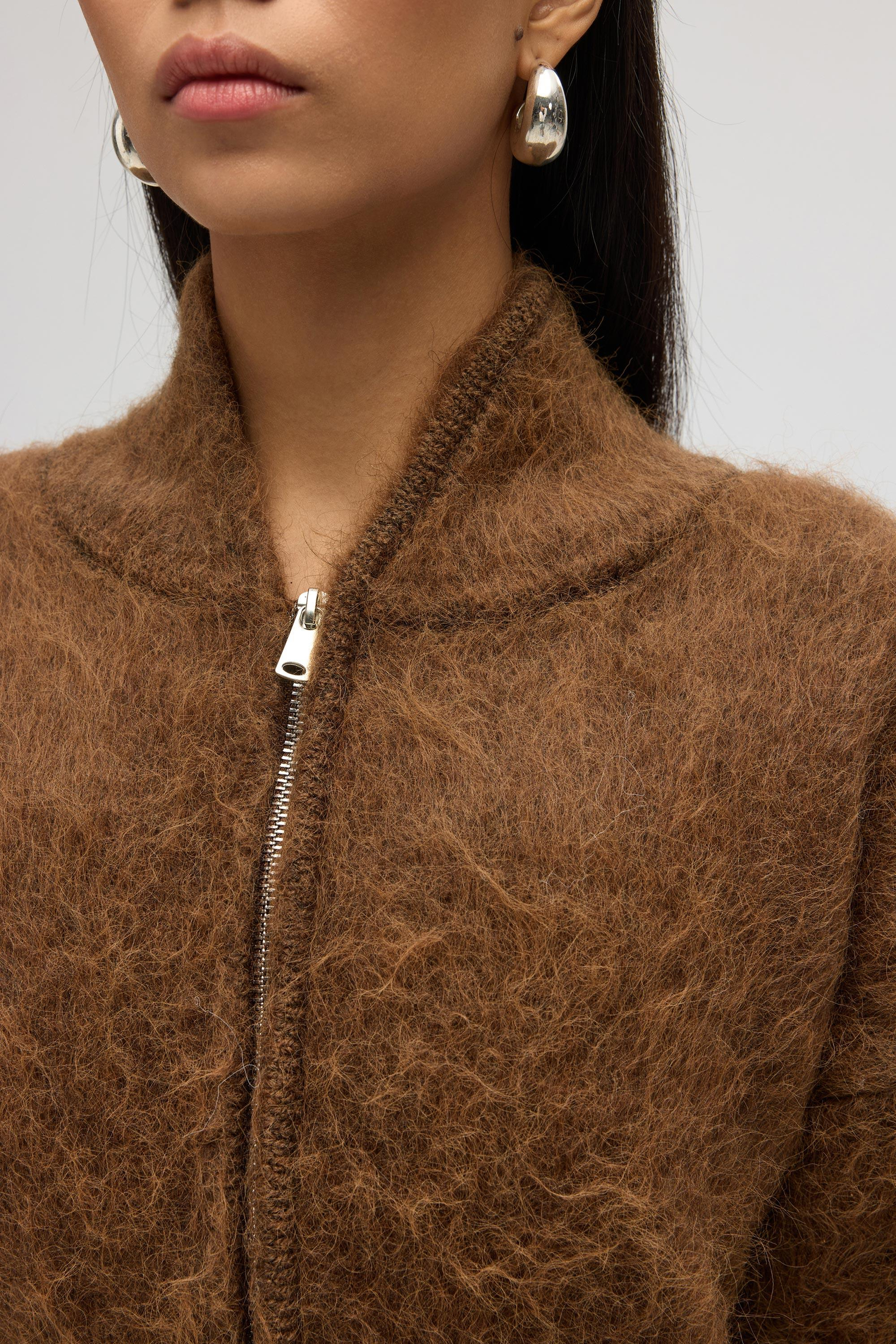 Eskara Fermuarlı Açık Kahve Triko Hırka