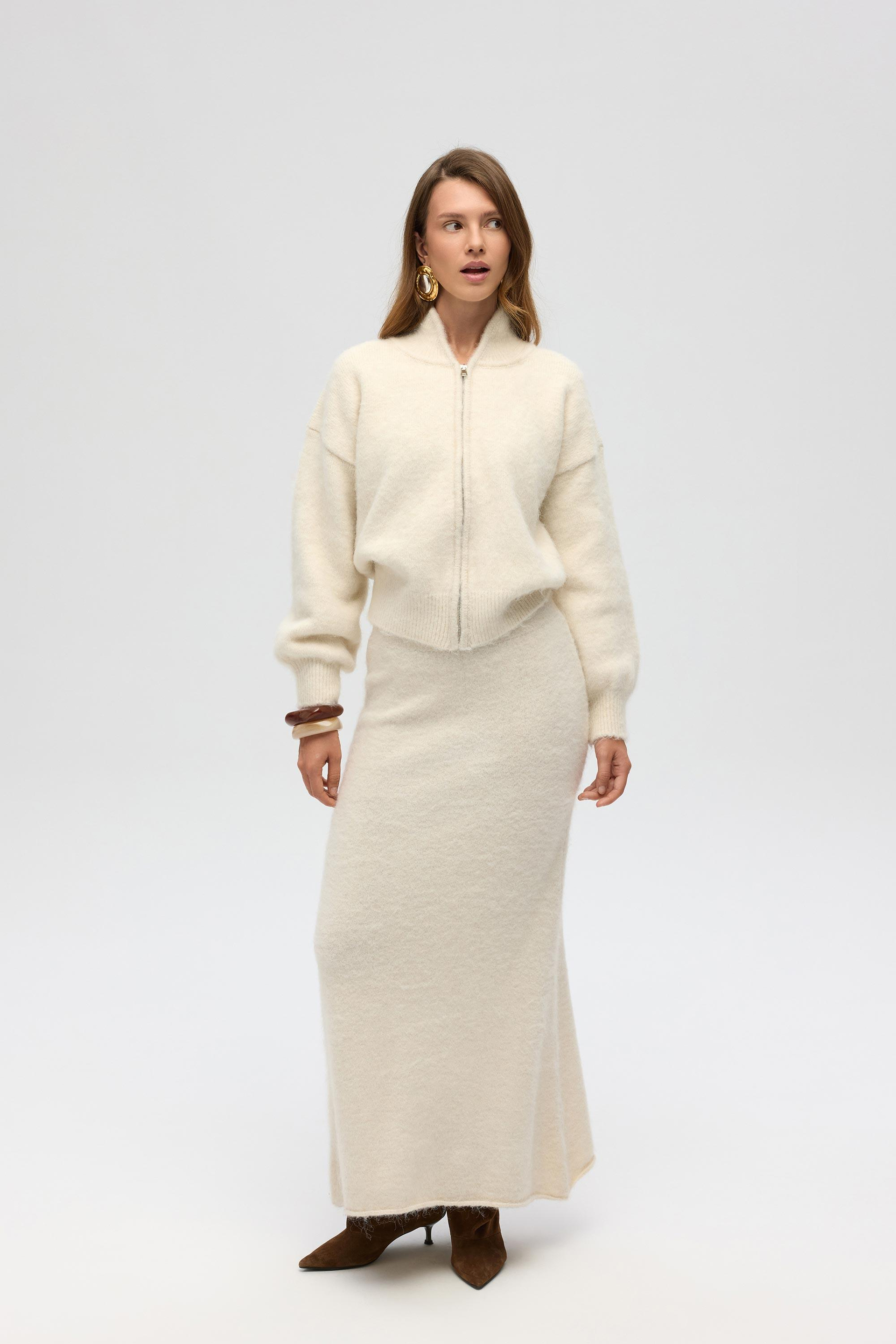 Eskara Fermuarlı Ekru Triko Hırka