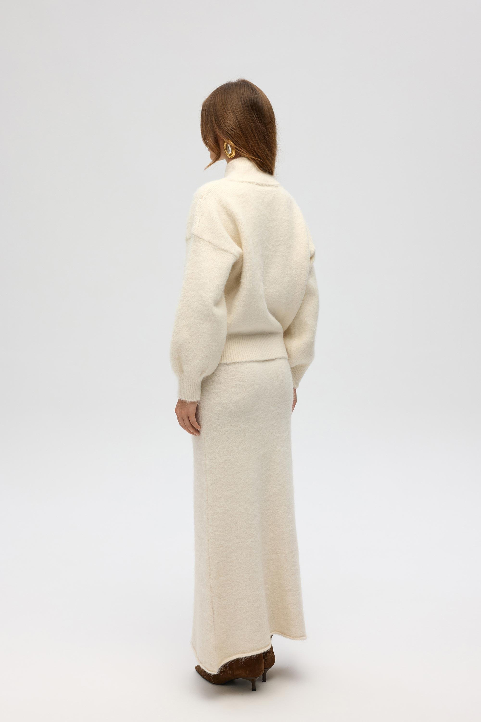 Eskara Fermuarlı Ekru Triko Hırka